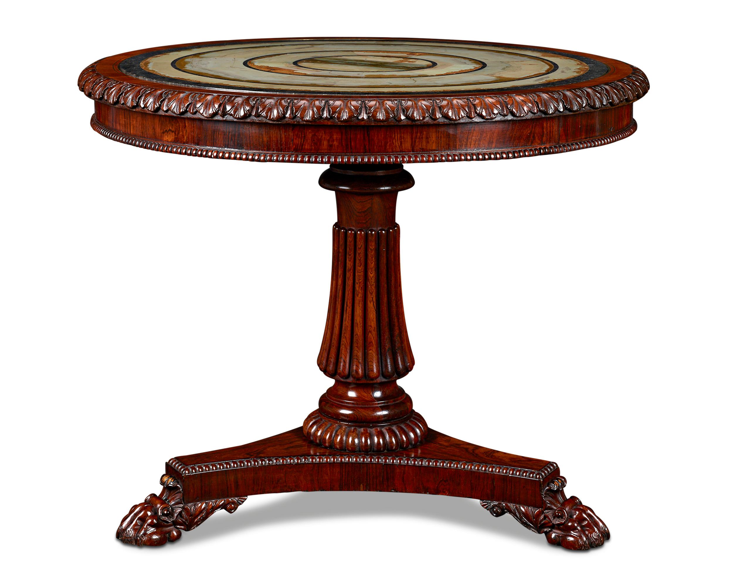 Regency 19th Century Rosewood and Pietra Paesina Specimen Table Attributed For Sale