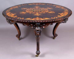 19th Century Rosewood Round Table Richly Inlaid