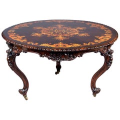 Antique 19th Century Rosewood Round Table Richly Inlaid