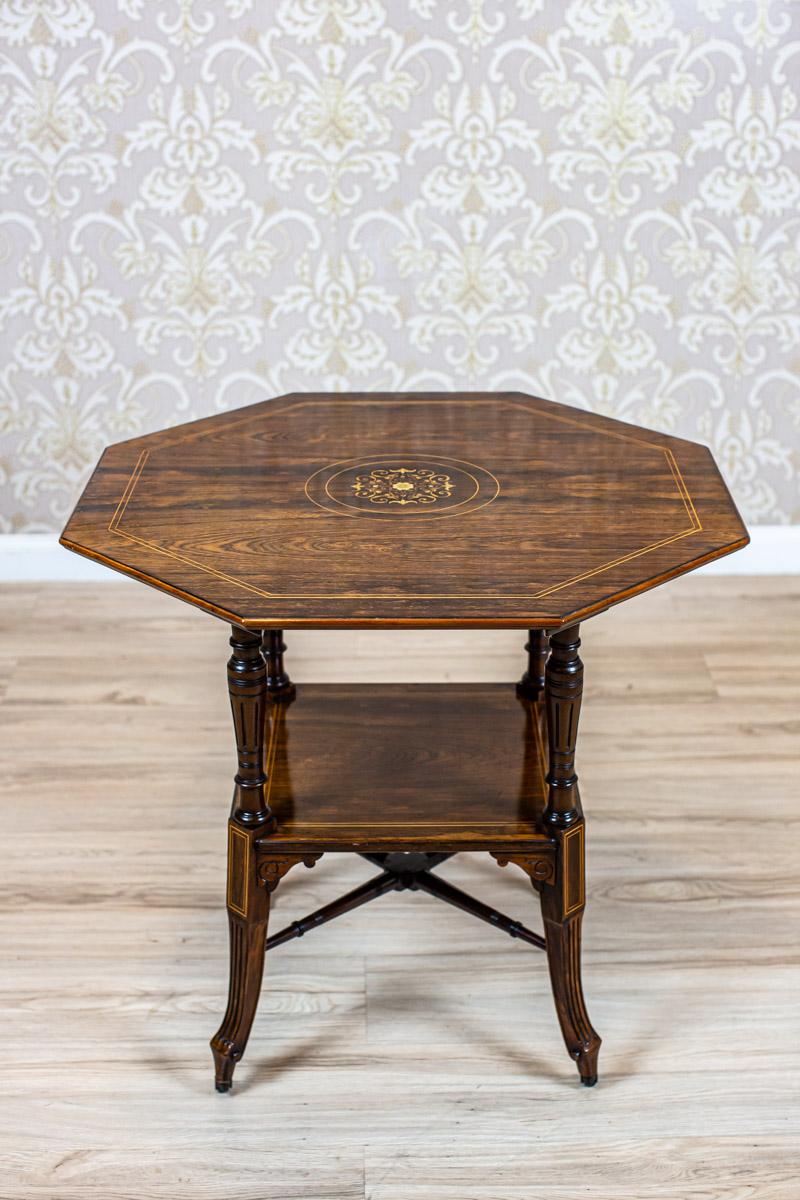 English 19th-Century Eight-Sided Rosewood Side Table with Inlaid Top