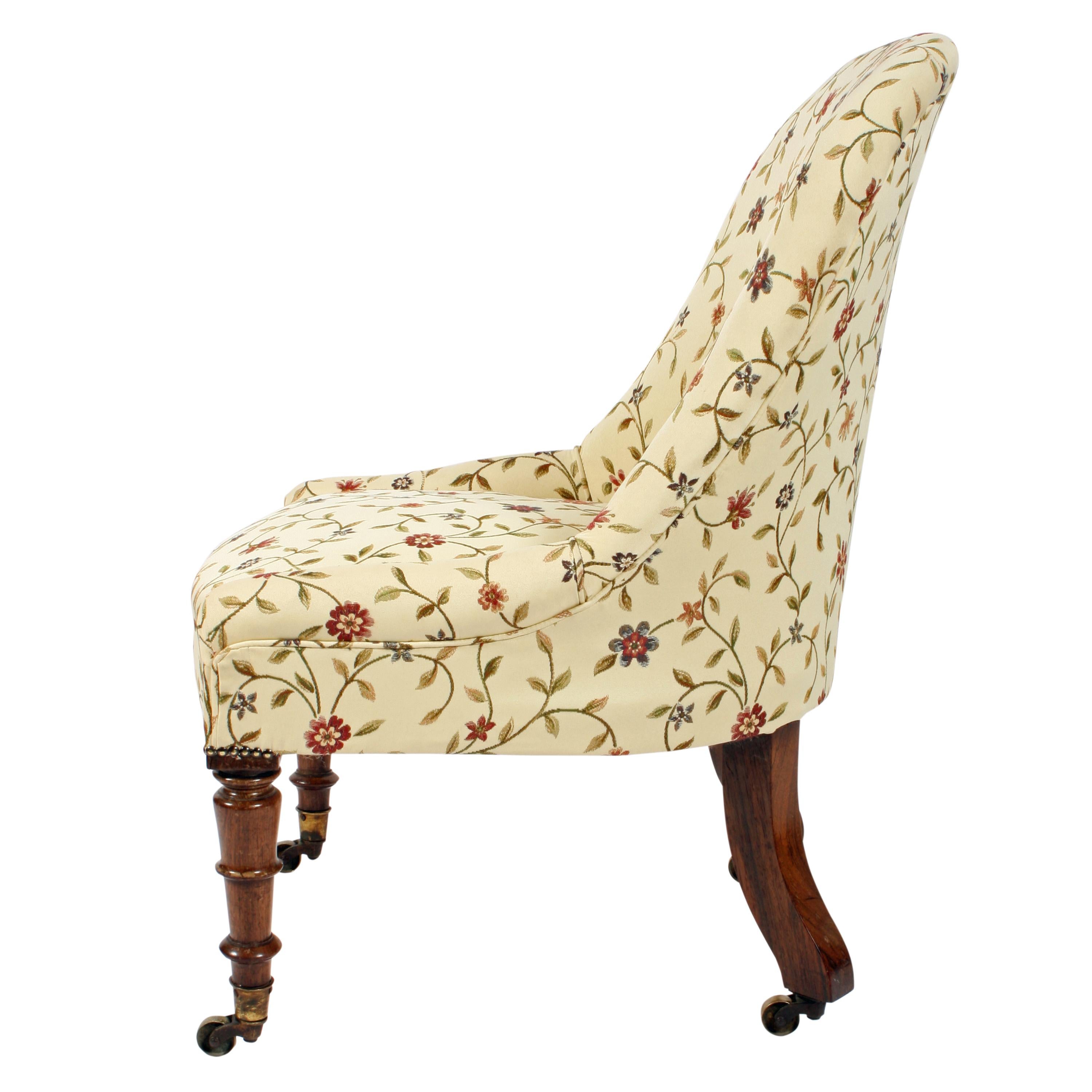 Mid-19th Century 19th Century Victorian Upholstered Slipper Chair With Rosewood Legs For Sale