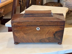 Teedose aus Palisanderholz des 19. Jahrhunderts mit geschliffenem Glasbecher