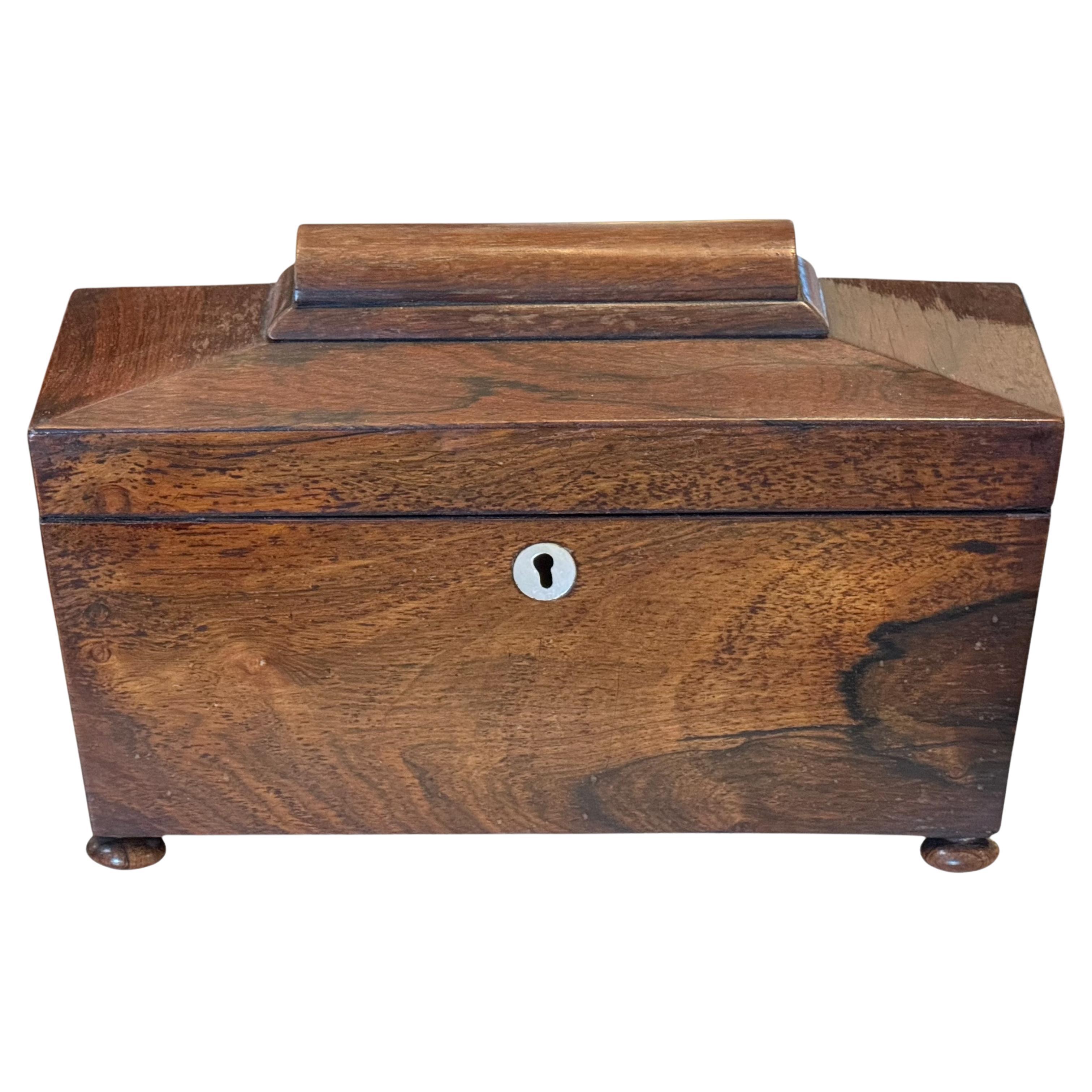 19th Century Rosewood Tea Caddy With Cut Glass Tumbler