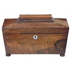19th Century Rosewood Tea Caddy With Cut Glass Tumbler