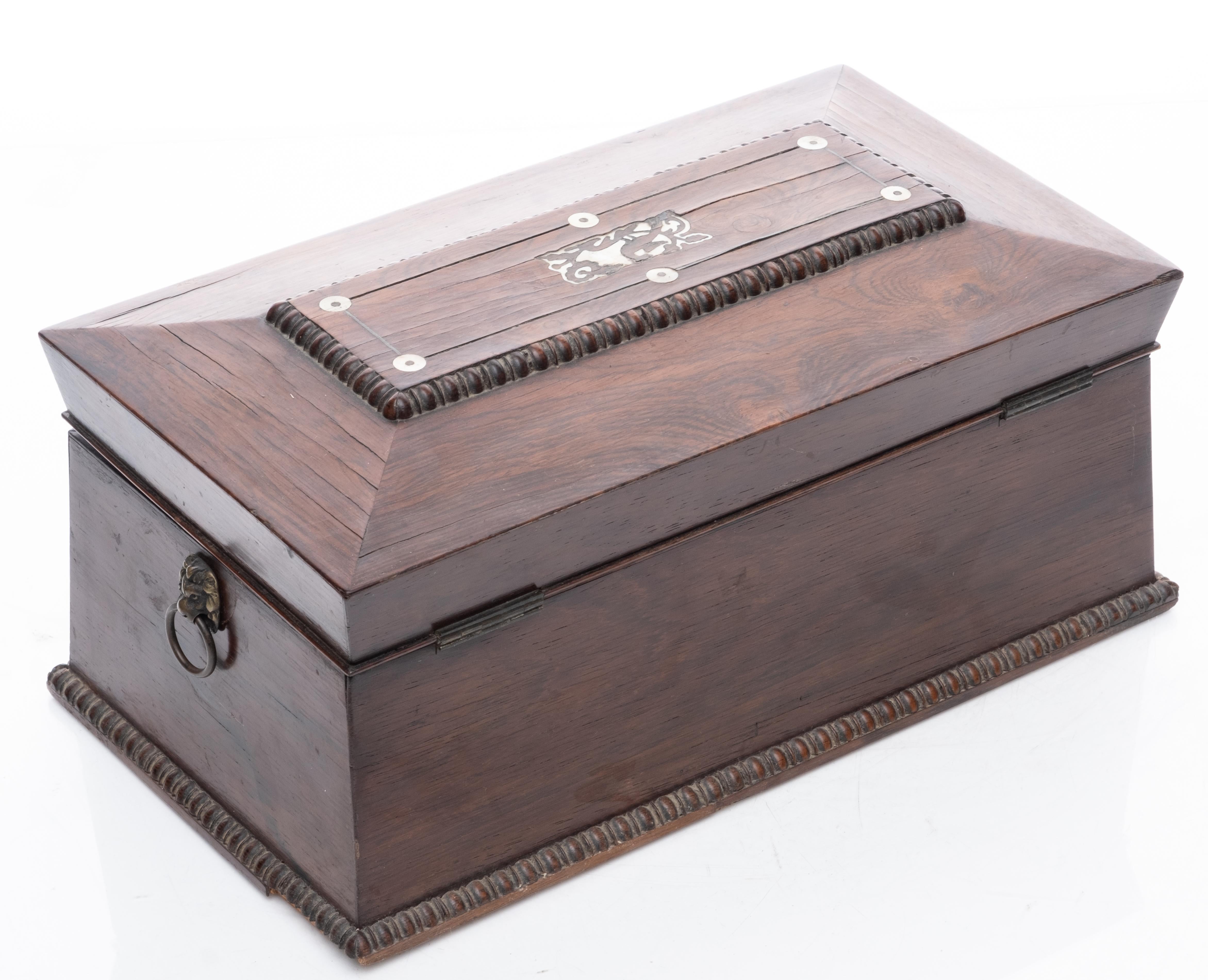 19th Century Rosewood Tea Caddy with Mother of Pearl Inlay 5