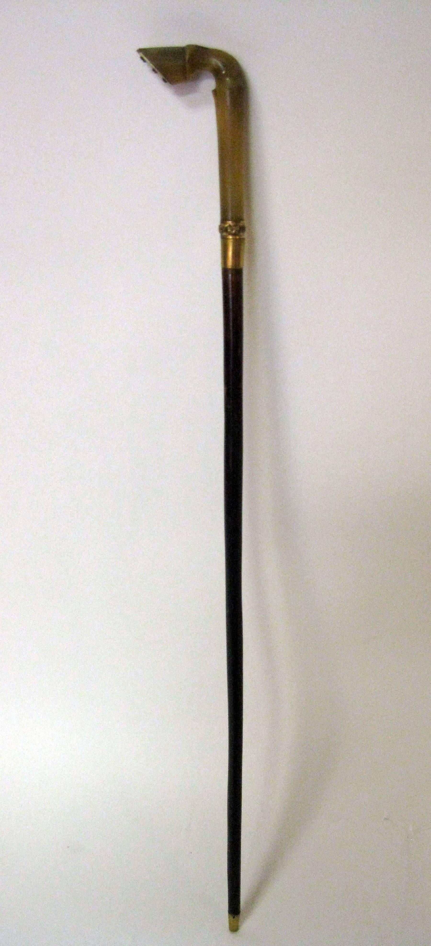 English 19th century Rosewood Walking Stick with Dagger and Hoof Handle