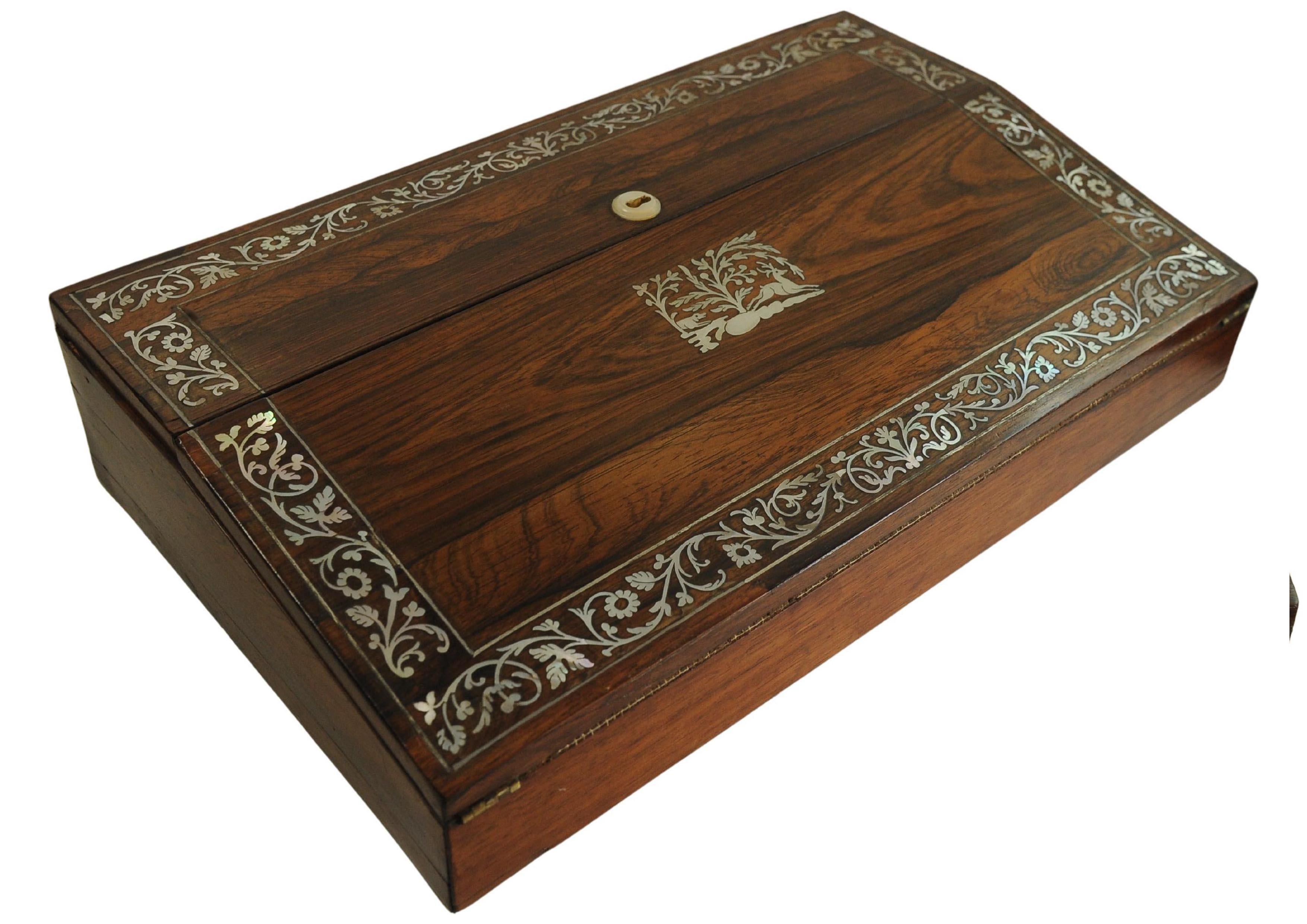 19th Century Rosewood Writing Slope Decorated With Beautiful Inlay Throughout For Sale 5