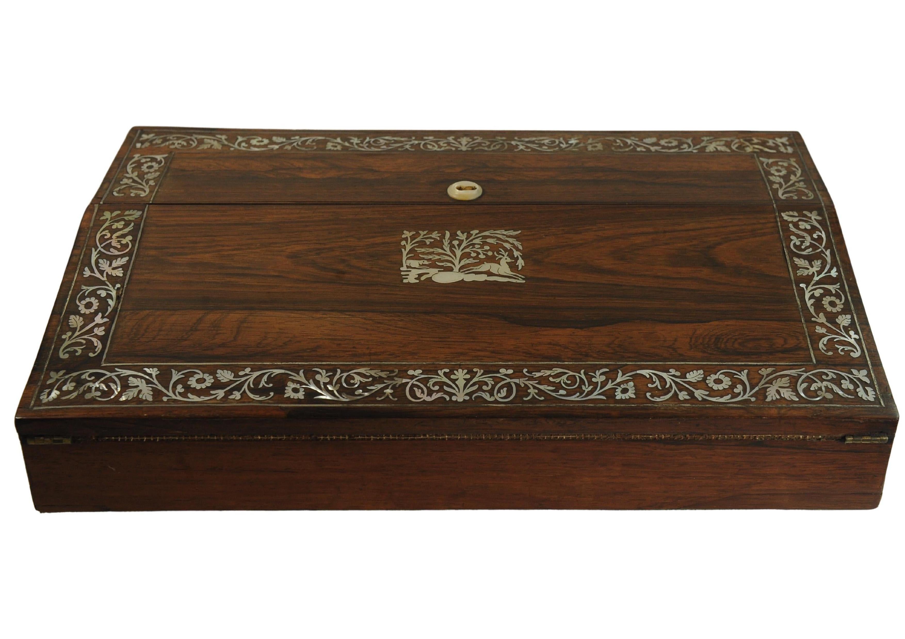 19th Century Rosewood Writing Slope Decorated With Beautiful Inlay Throughout For Sale 6