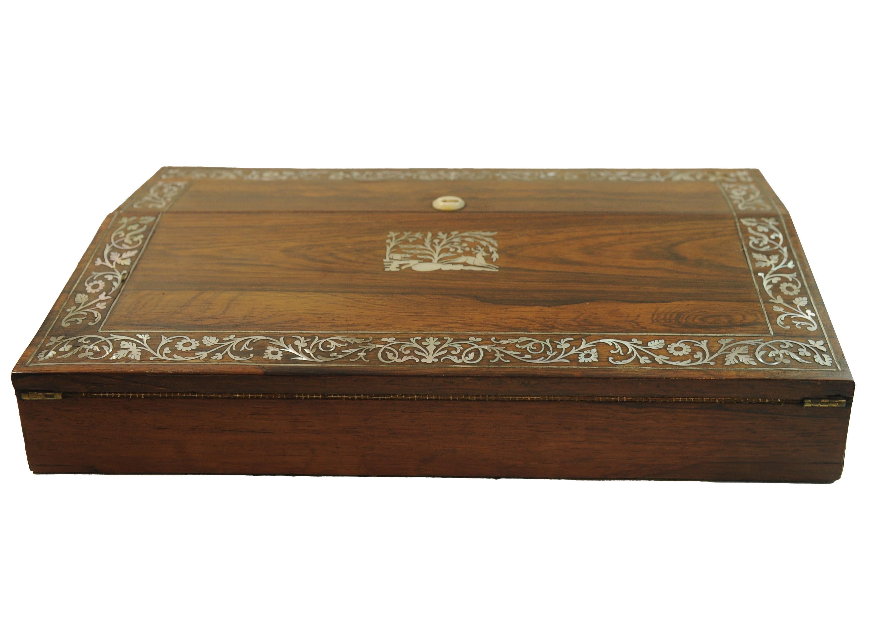 19th Century Rosewood Writing Slope Decorated With Beautiful Inlay Throughout For Sale 7