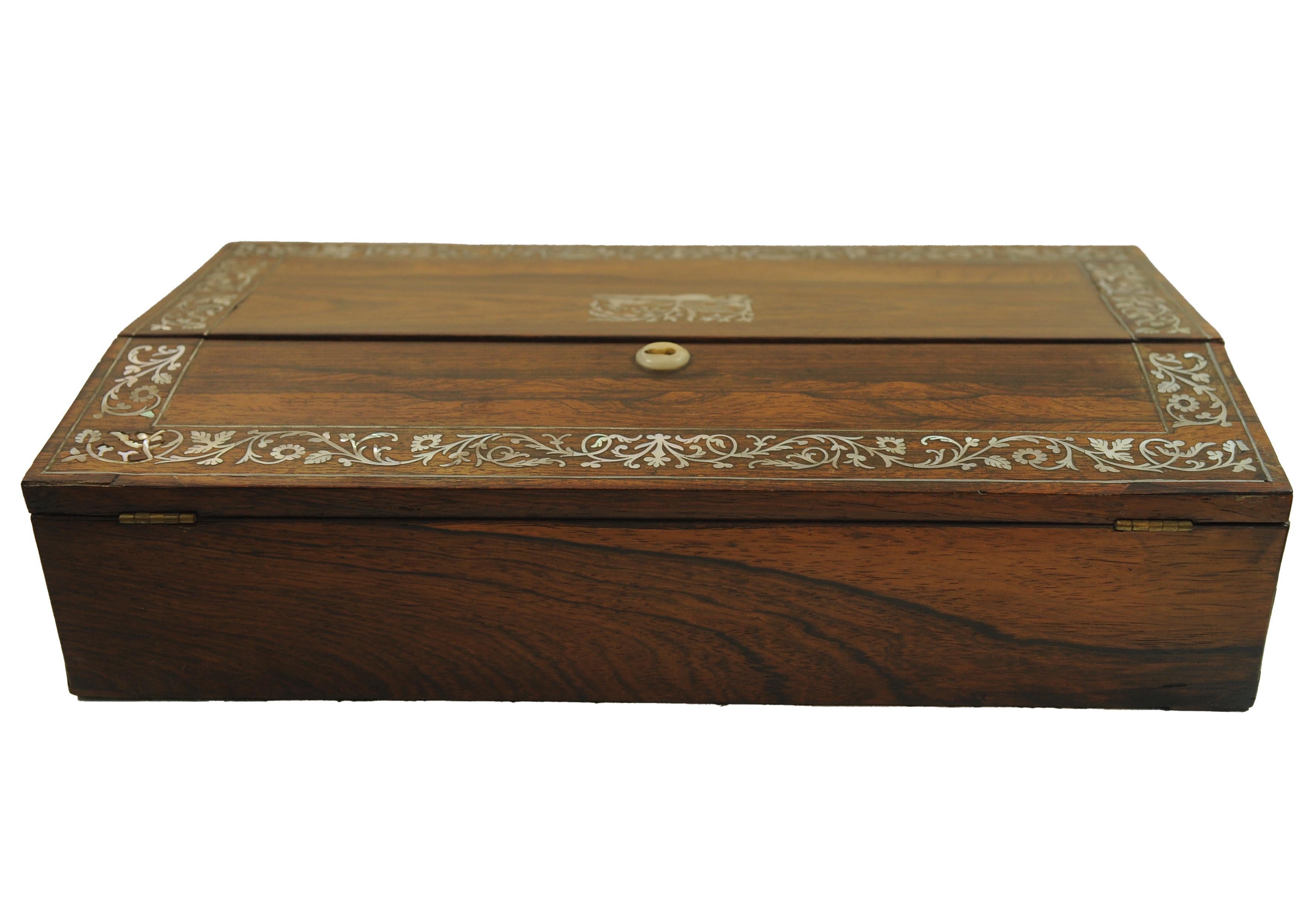 19th Century Rosewood Writing Slope Decorated With Beautiful Inlay Throughout For Sale 8