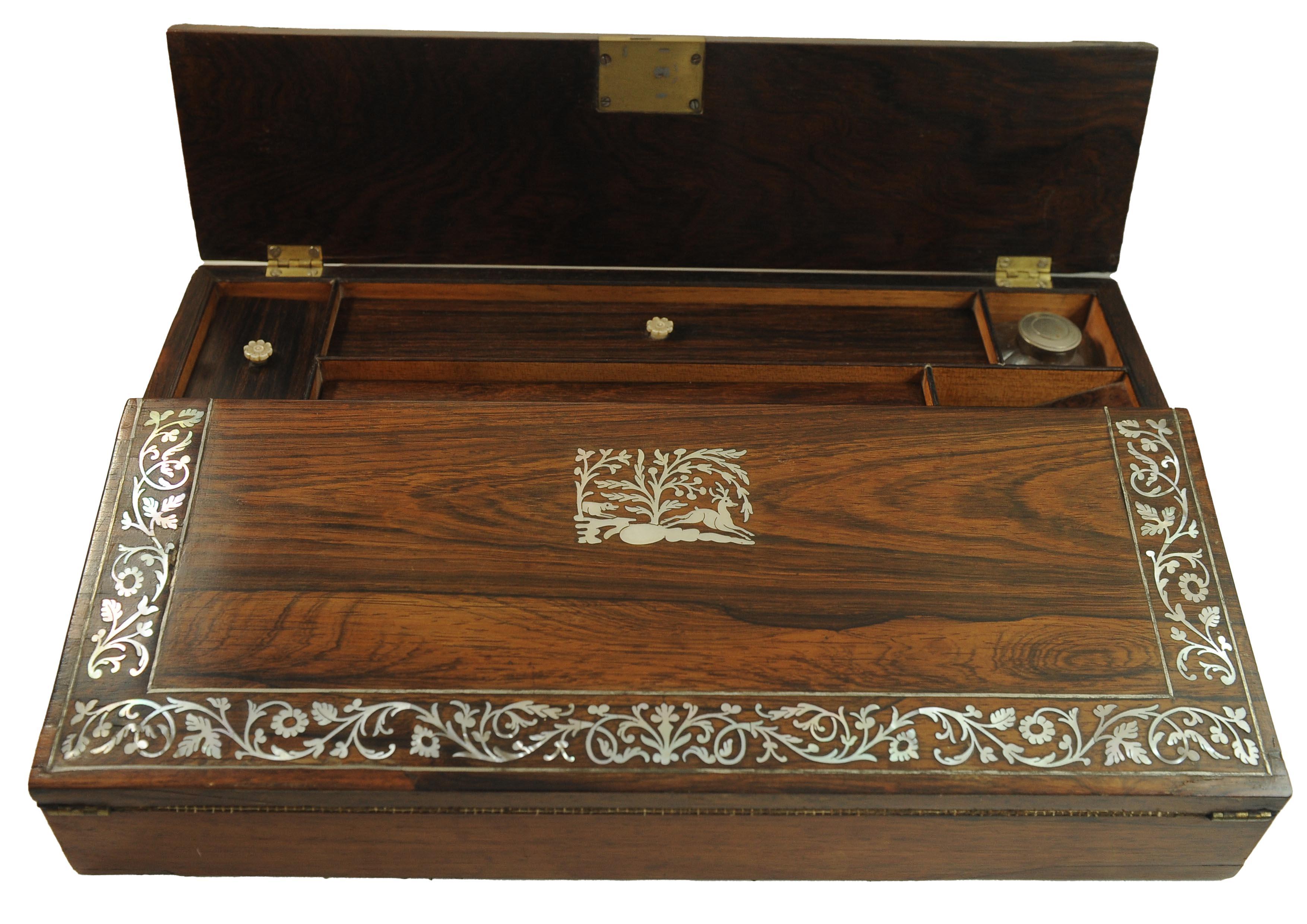 19th Century Rosewood Writing Slope Decorated With Beautiful Inlay Throughout For Sale 1