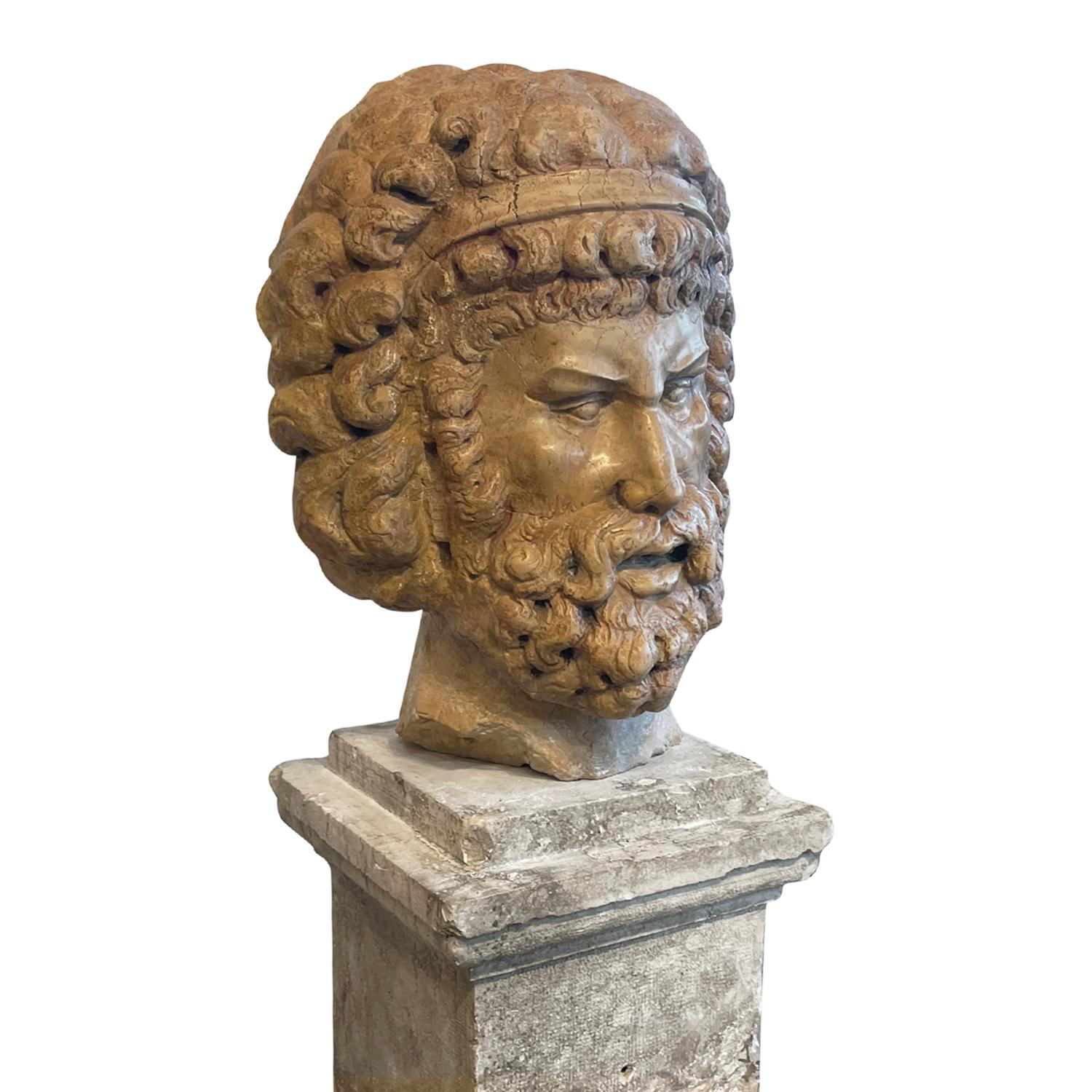 Fait main Tête de Zeus en marbre Rosso du 19ème siècle - Décor italien ancien en vente