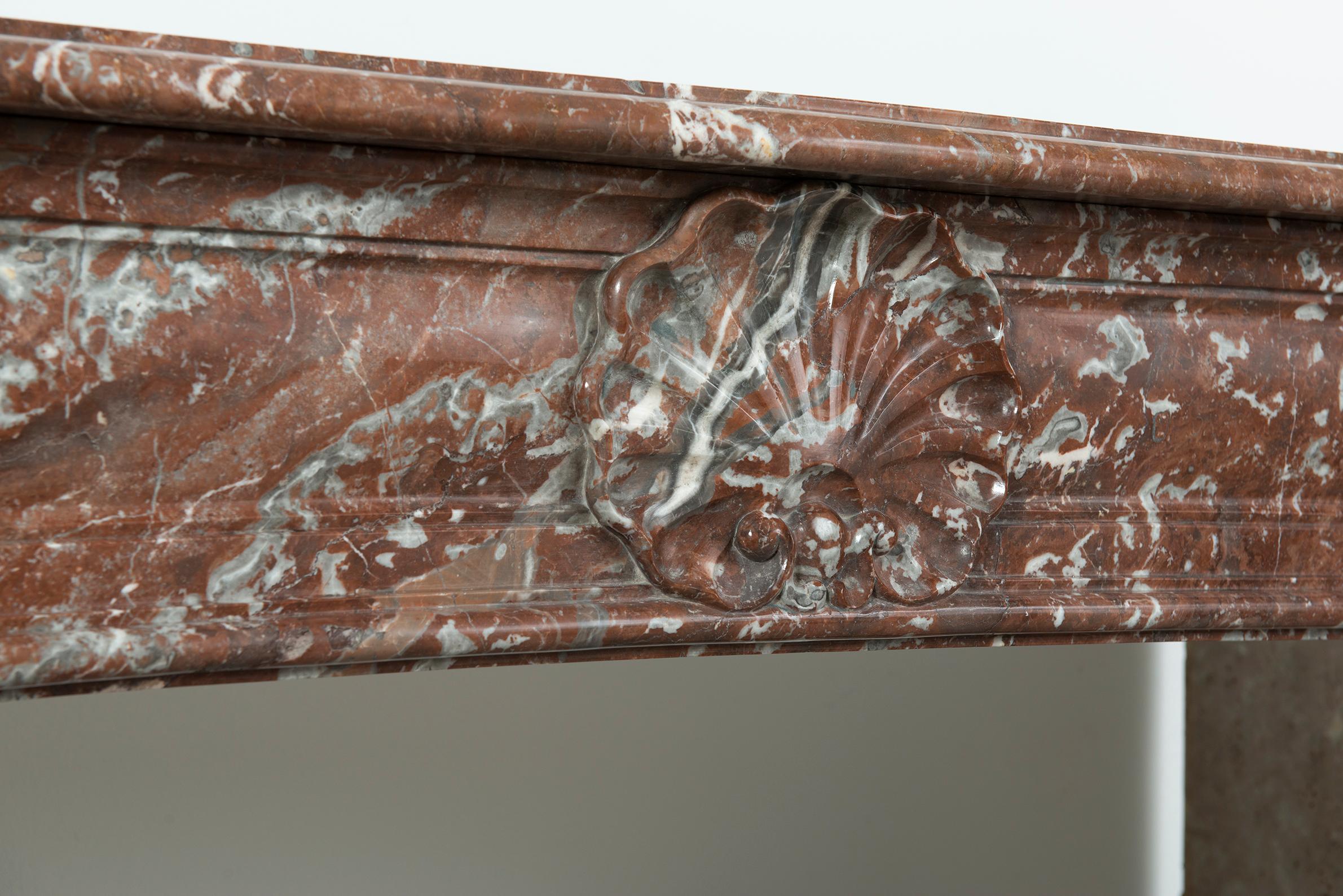 19th Century Rouge de Mazy Marble Louis XV Fireplace Mantel For Sale 3