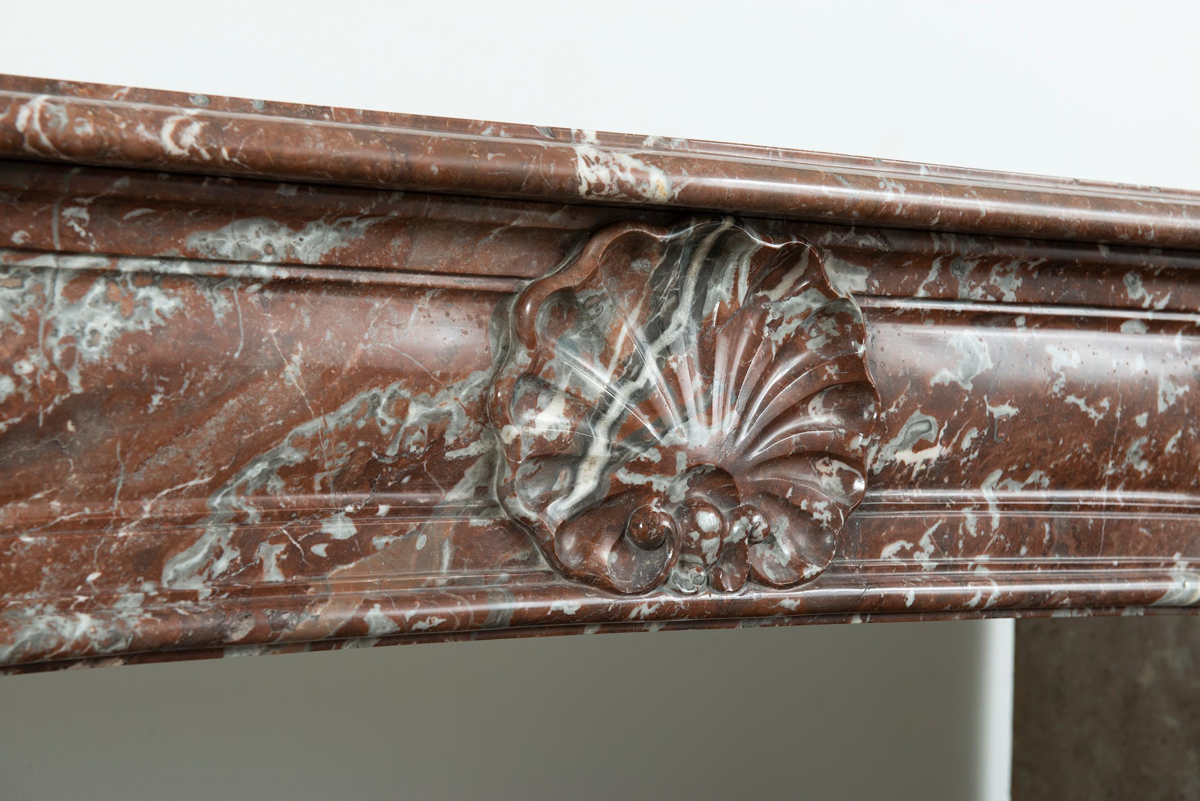 19th Century Rouge de Mazy Marble Louis XV Fireplace Mantel For Sale 4