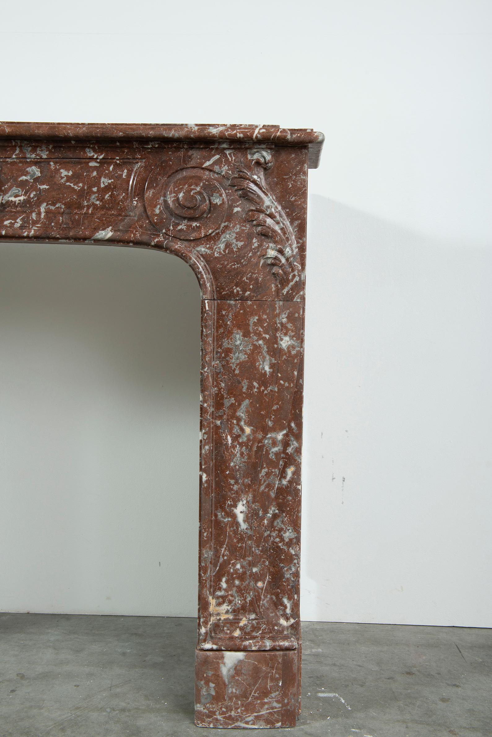19th Century Rouge de Mazy Marble Louis XV Fireplace Mantel For Sale 8
