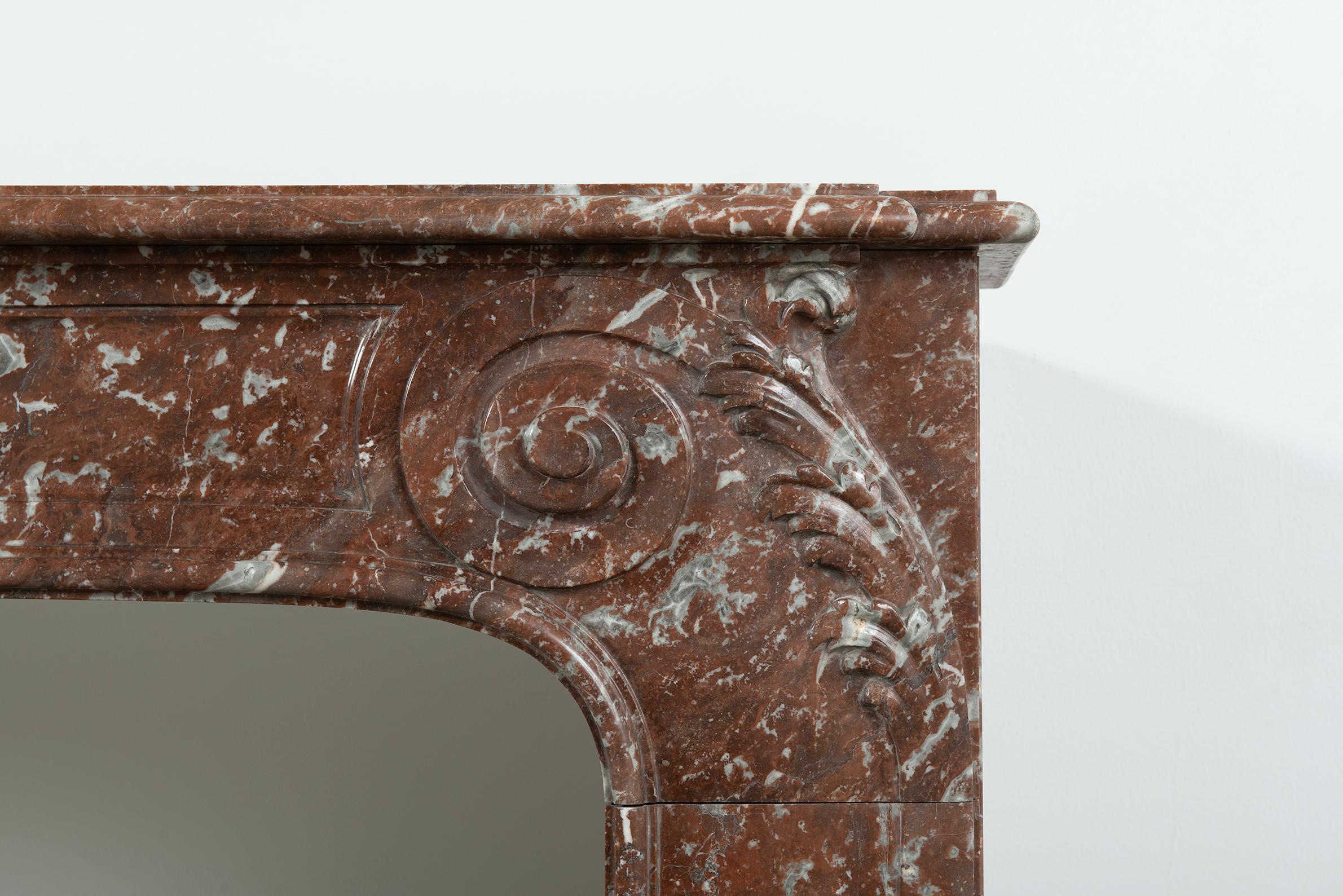 19th Century Rouge de Mazy Marble Louis XV Fireplace Mantel For Sale 9