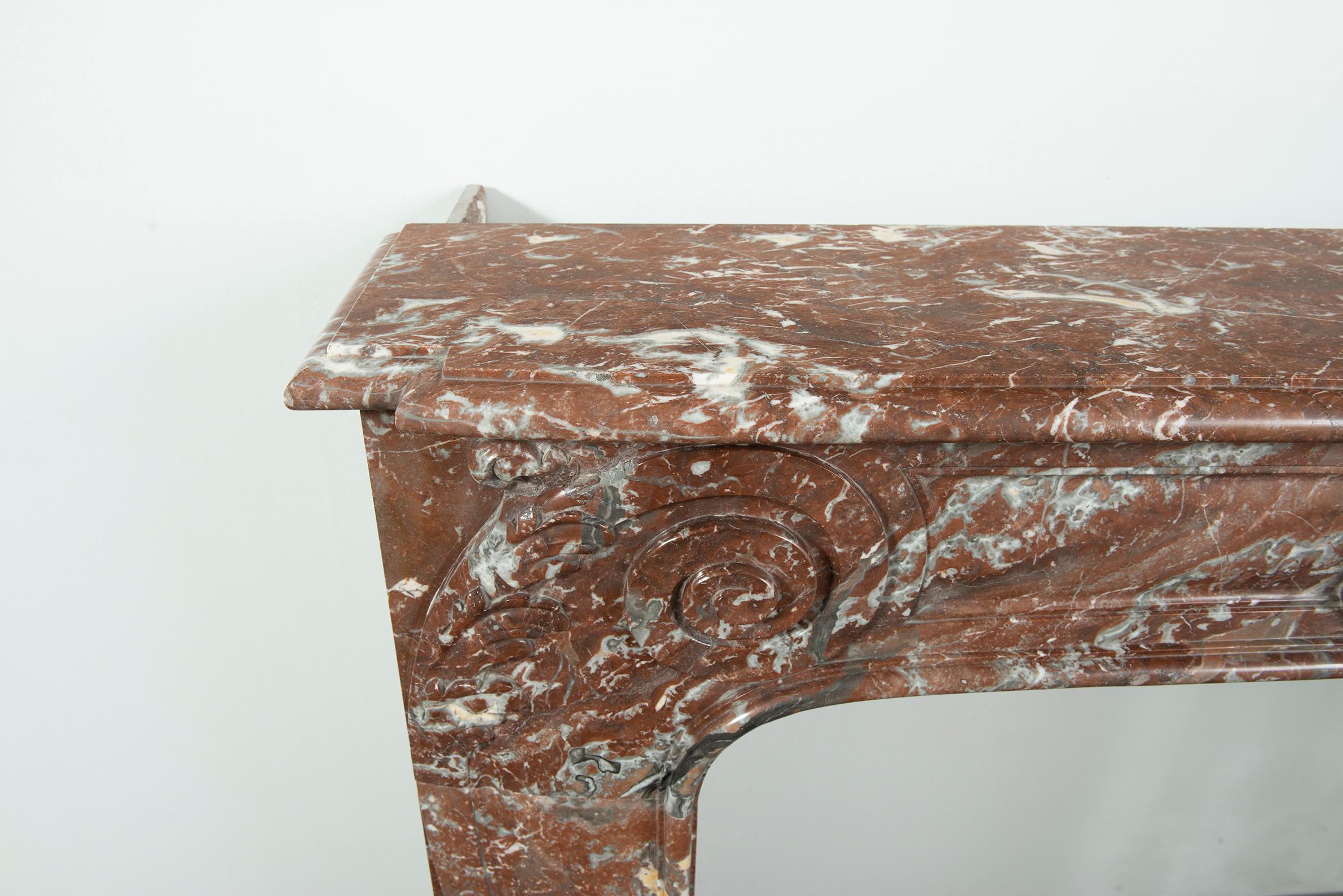 French 19th Century Rouge de Mazy Marble Louis XV Fireplace Mantel For Sale