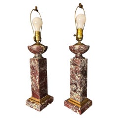 19th Century "Rouge de Rance" Pair of Columnar French Table Lamps