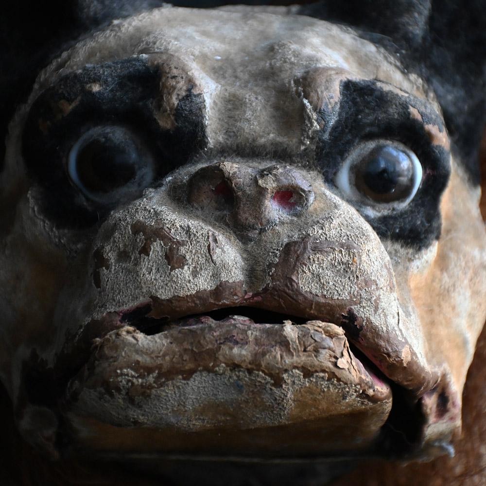 19th Century Roullet Decamp Growling Dog  

An authentic and well aged 19th century example of what has come to be a rare collectors item. In the form of a Roullet Decamp growling dog toy. With full working pull chain growling mechanism still in
