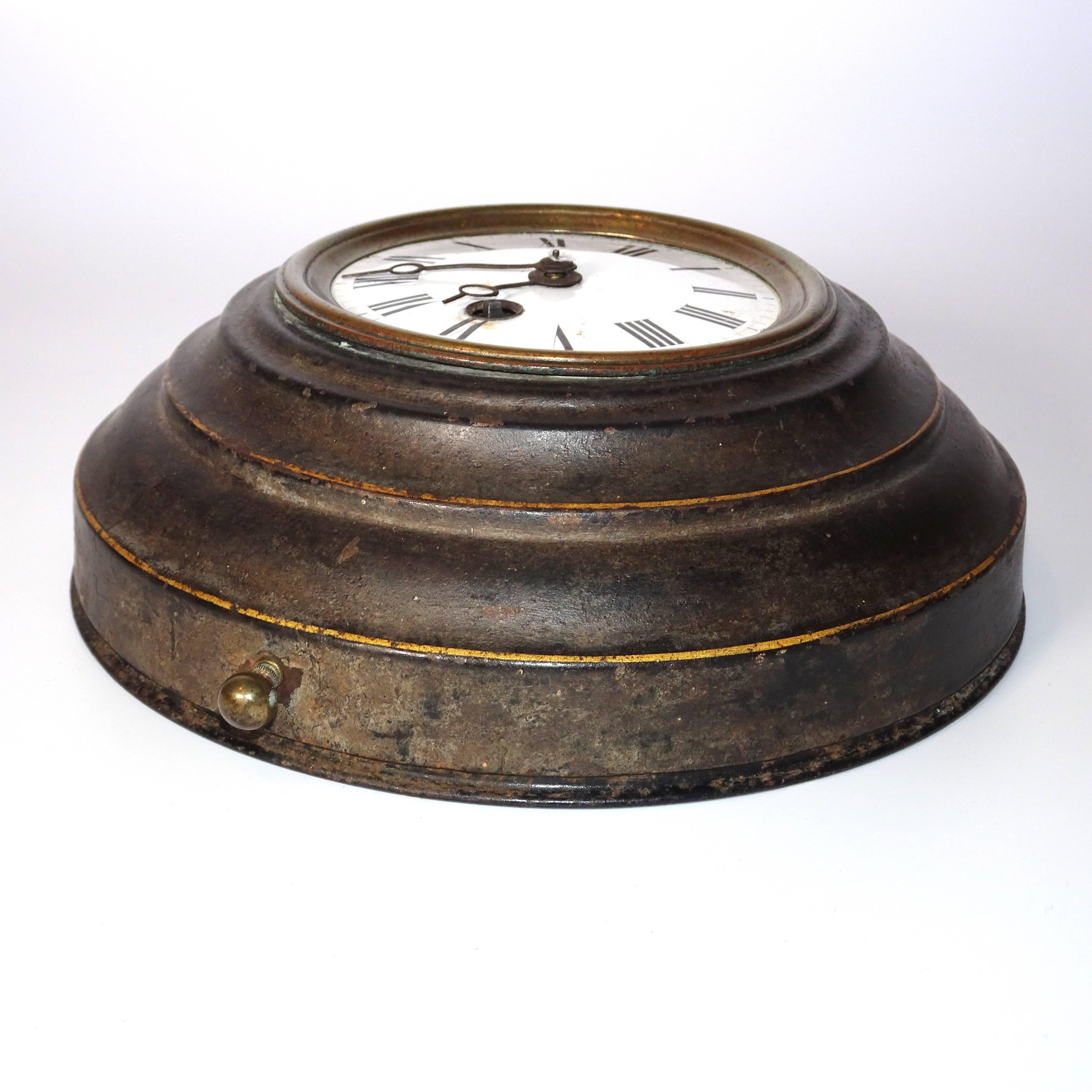 19th Century Round Black Tole Clock with White Face 2