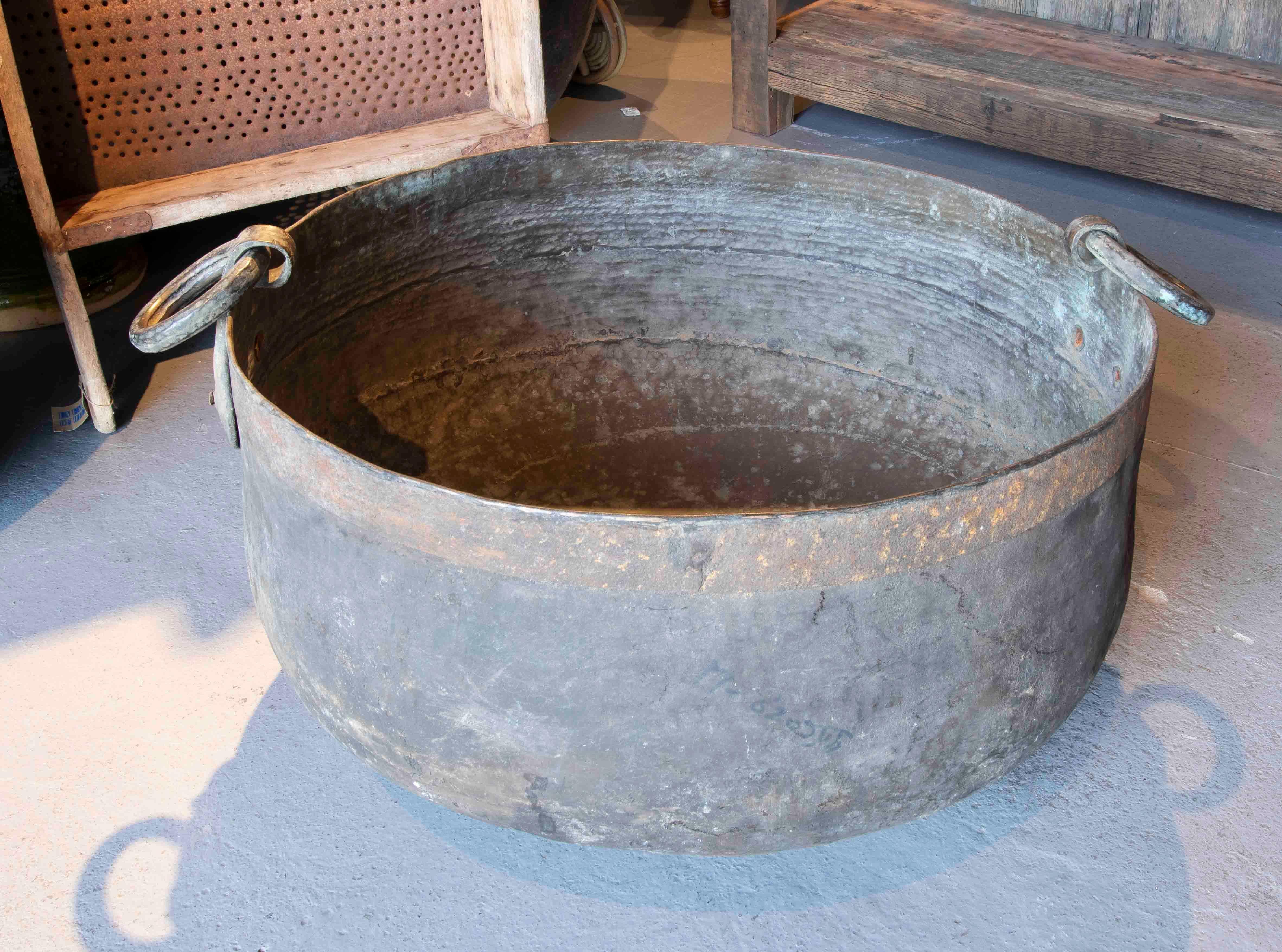 Spanish 19th Century Round Bronze Cooking Casserole with Handles  For Sale