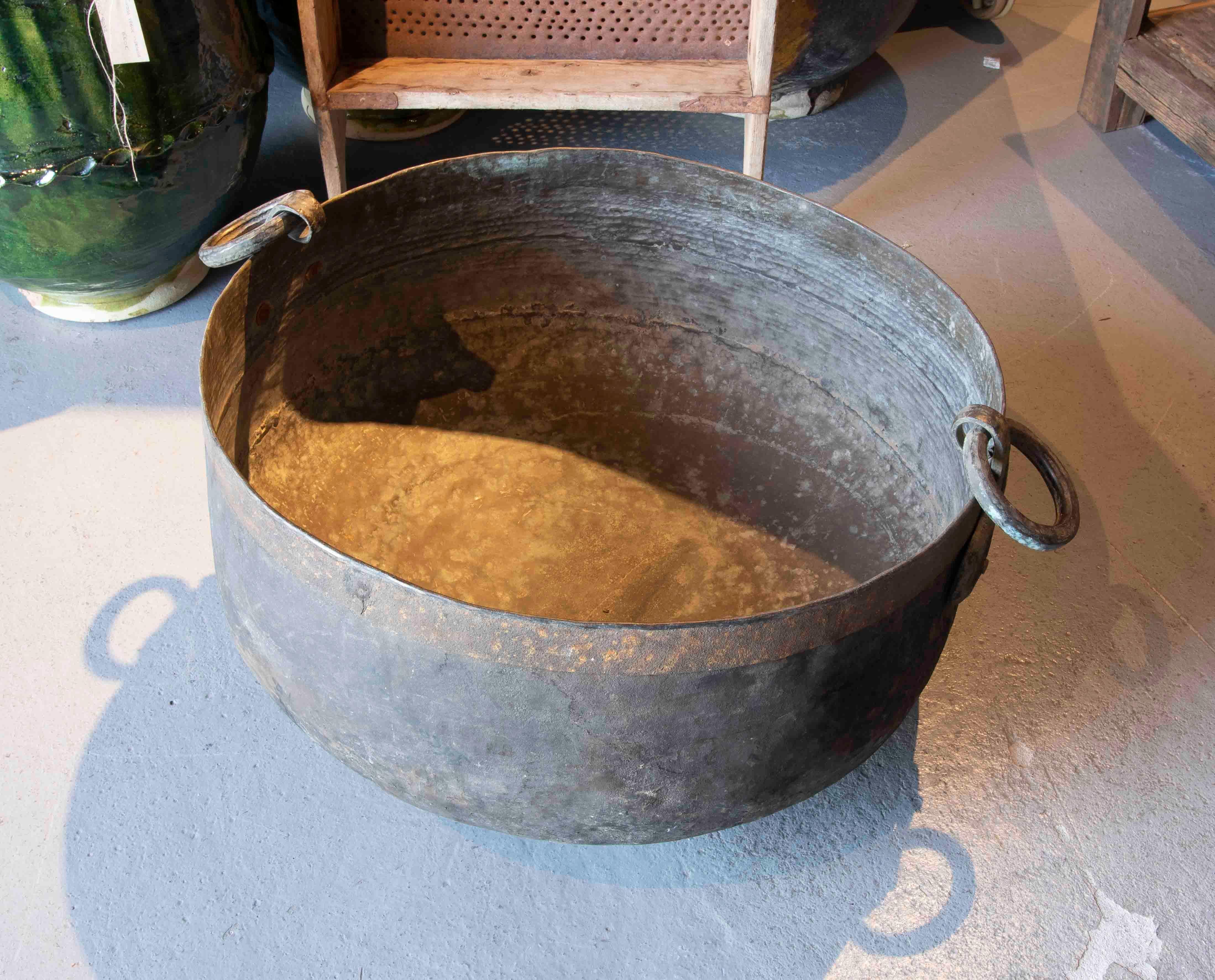 19th Century Round Bronze Cooking Casserole with Handles  For Sale 1