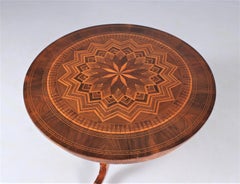 19th Century Round Coffee Table, Side Table, Walnut with Marquetry, Italy, 1880