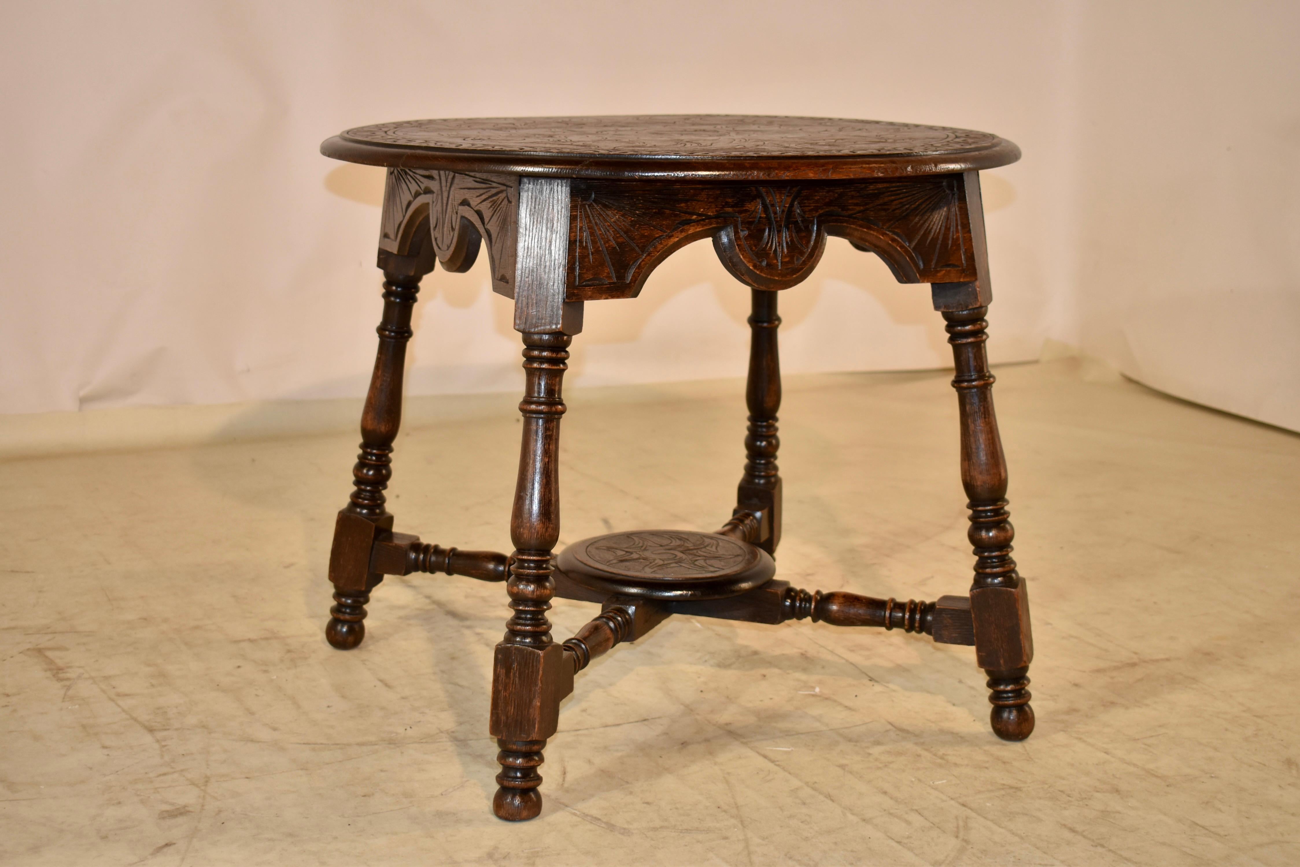 Hand-Carved 19th Century Round English Side Table