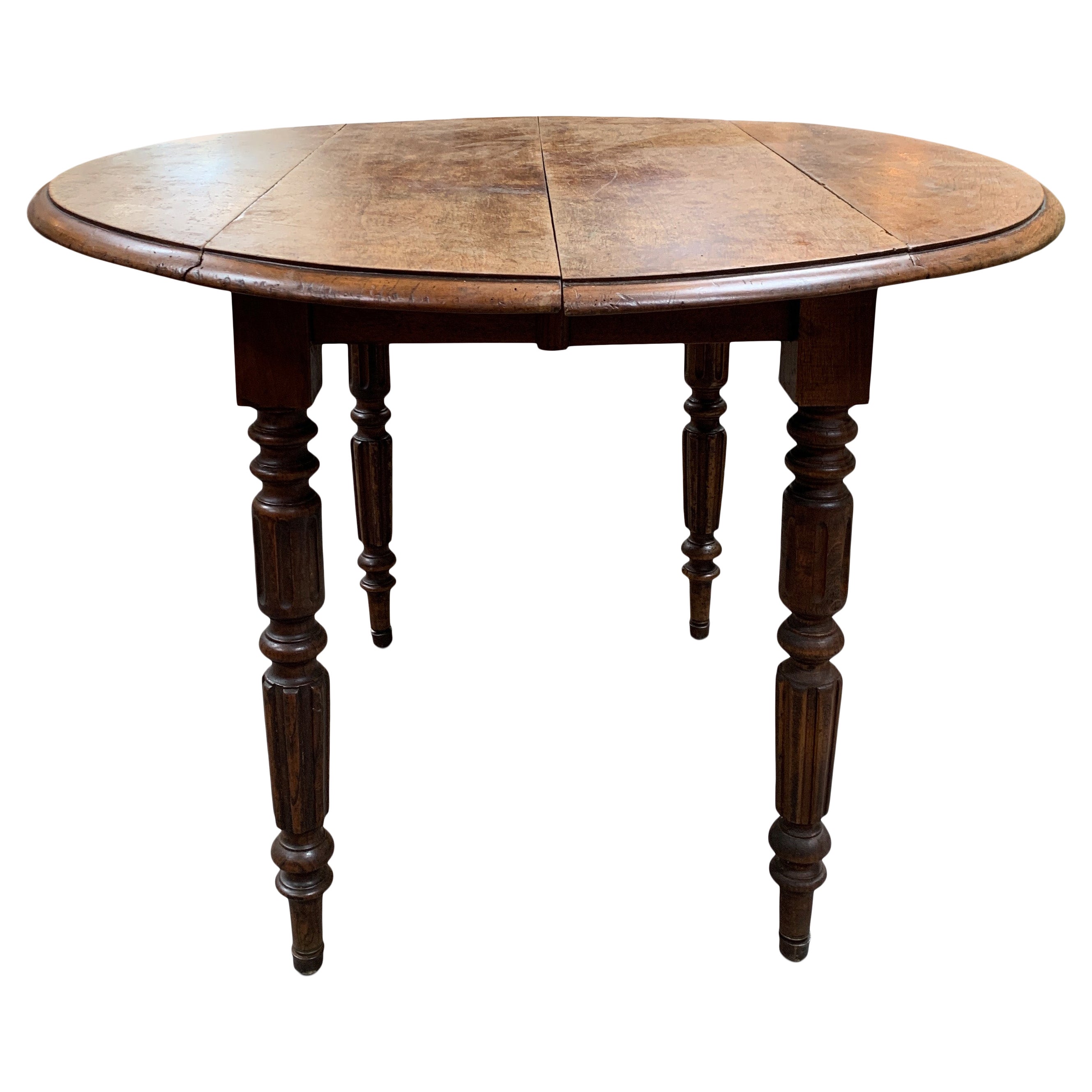 19th Century Round Extendable French Drop Leaf Dining Table
