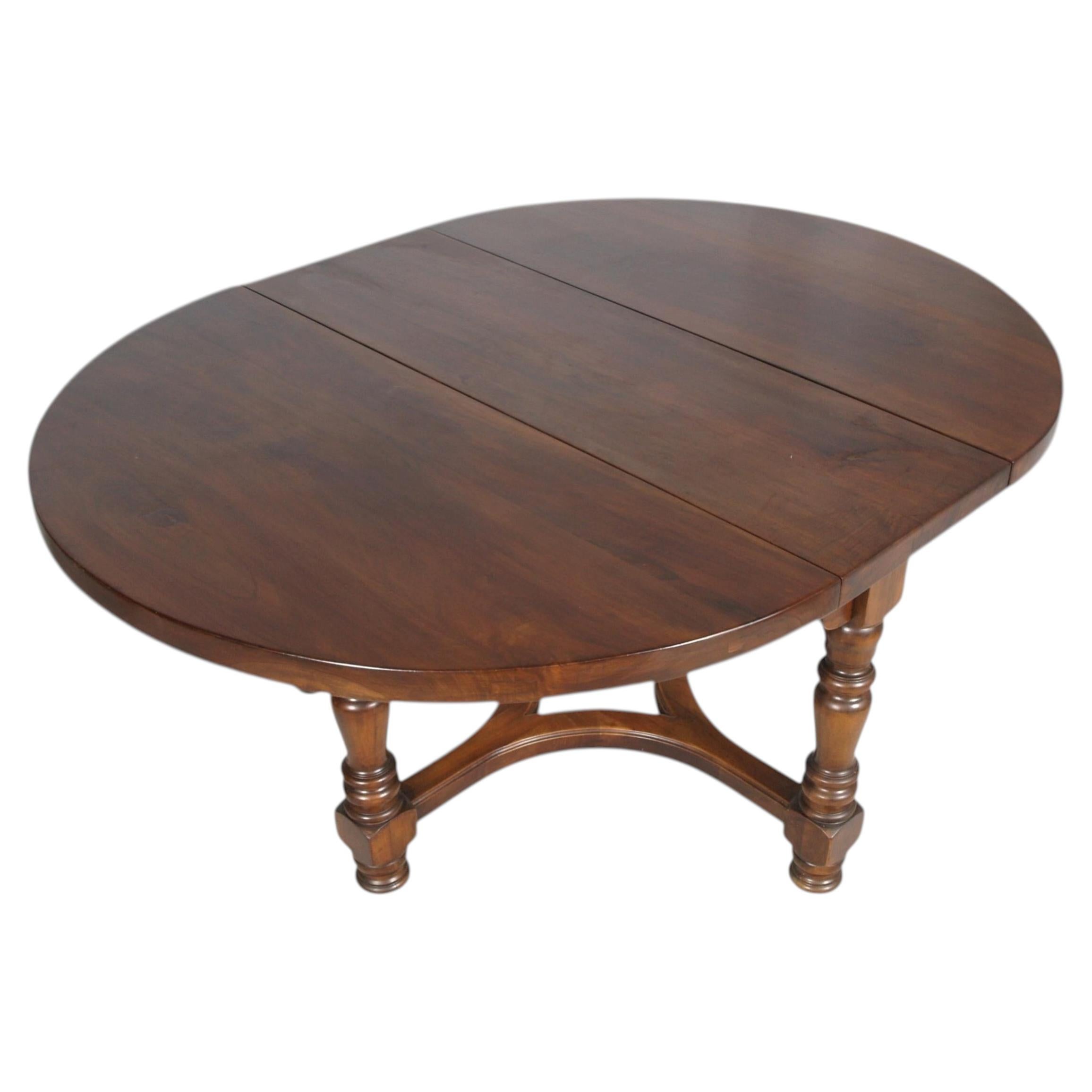 19th Century Round Extending Dining Table solid Walnut Bassano Area Wax Polished