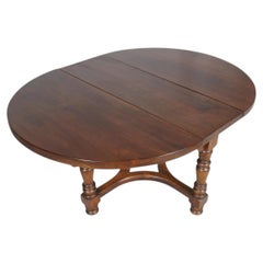 19th Century Round Extending Dining Table solid Walnut Bassano Area Wax Polished