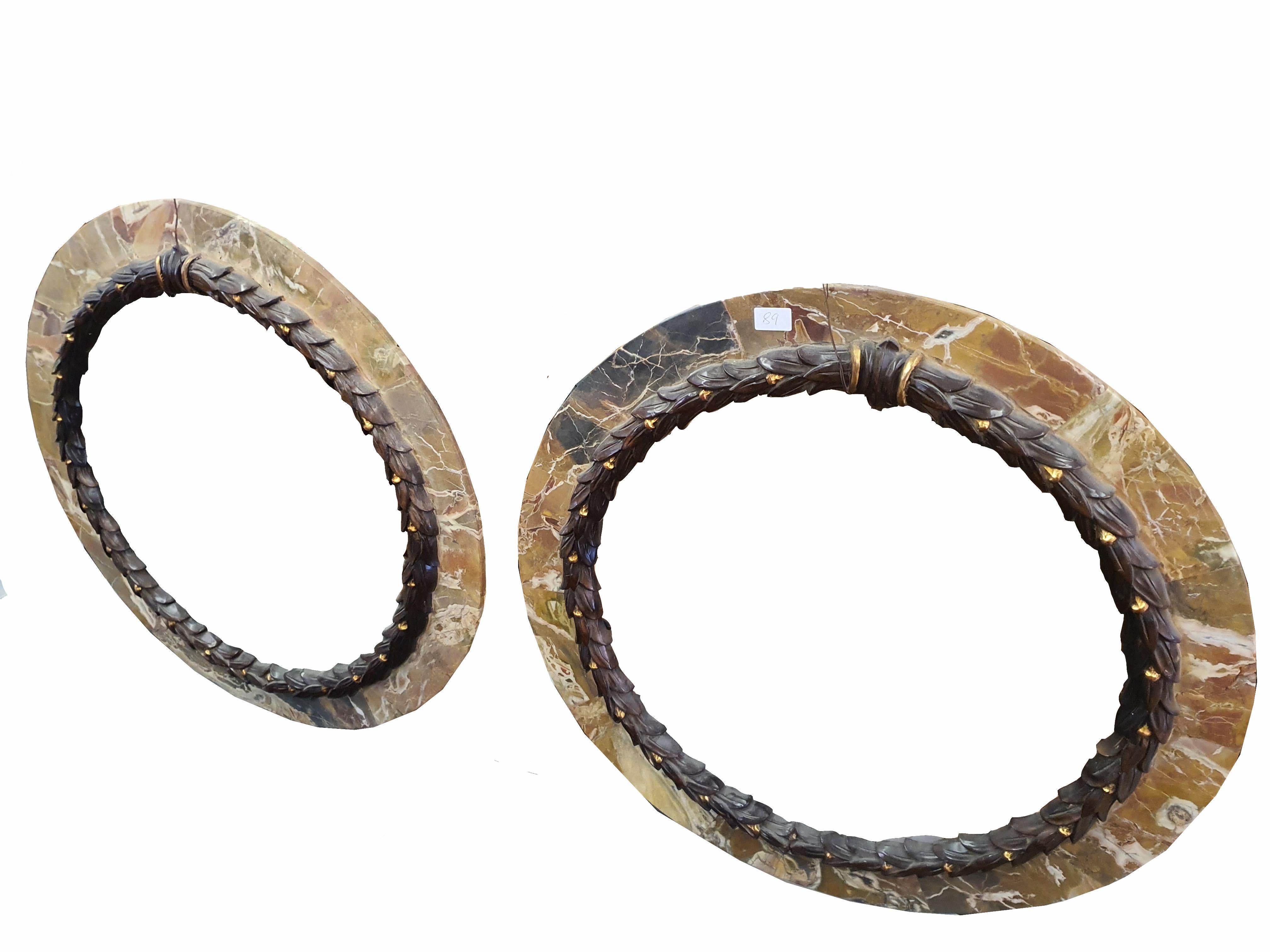 Empire 19th Century Round Frames in Sicilian Jasper Marble and Wood For Sale