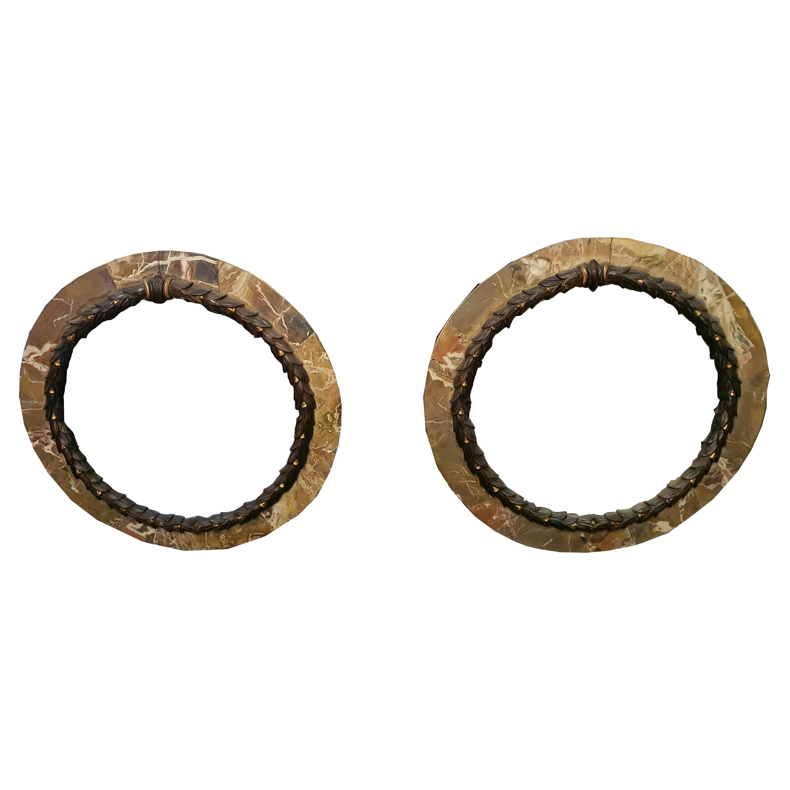 19th Century Round Frames in Sicilian Jasper Marble and Wood For Sale