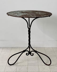 19th Century Round French Garden Bistro Table W/Twisted Wrought Iron Base