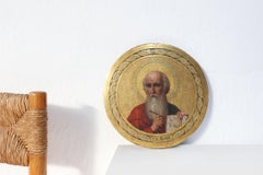 19th Century Round Icon of the Holy Apostle John the Theologian in Oak & Gold Pl