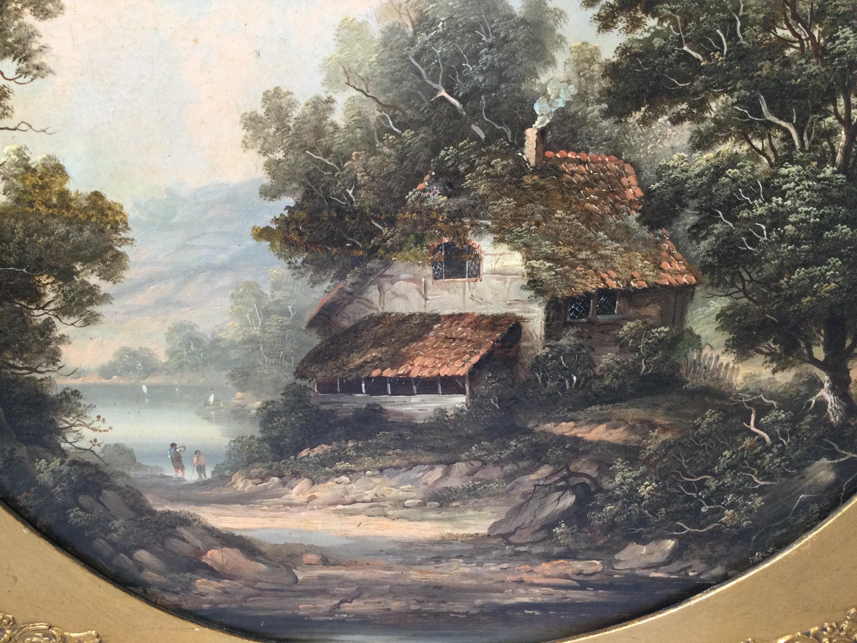 19th Century Round Landscape Oil Painting 4
