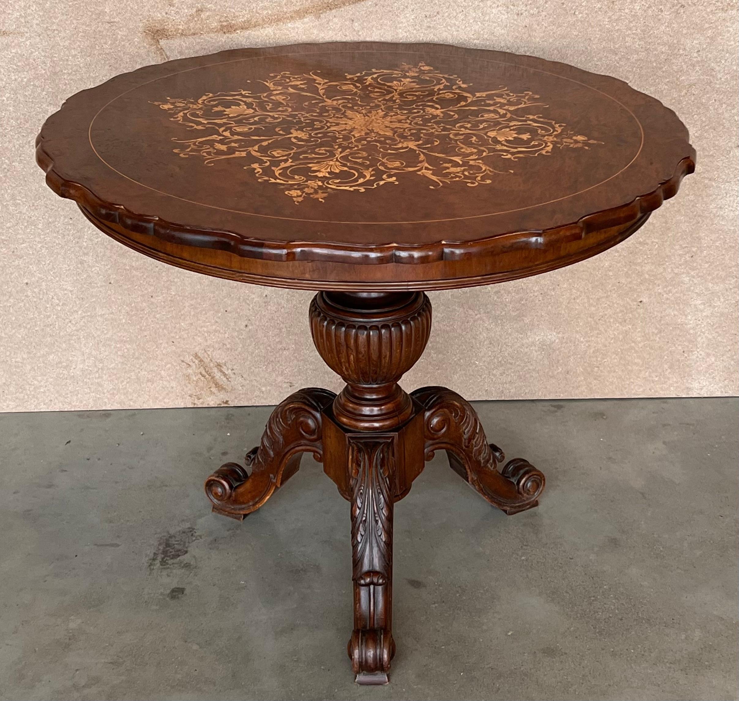 Inlay 19th Century Round Marquetry Pedestal Italian Table