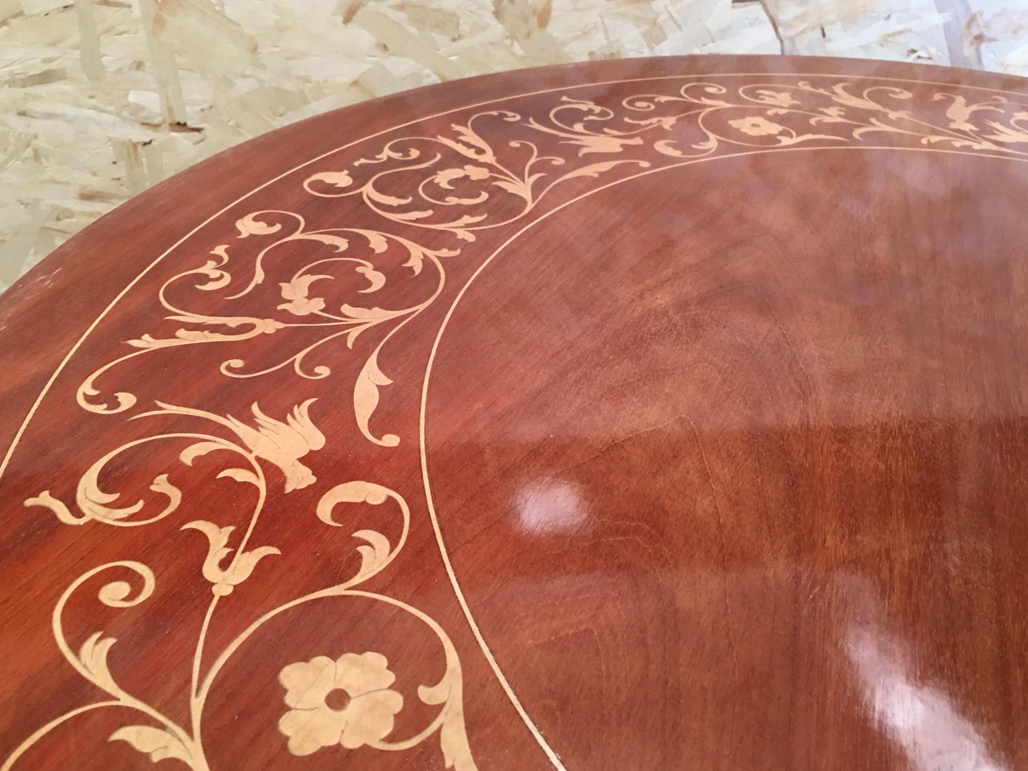 19th Century Round Marquetry Pedestal Italian Table 1