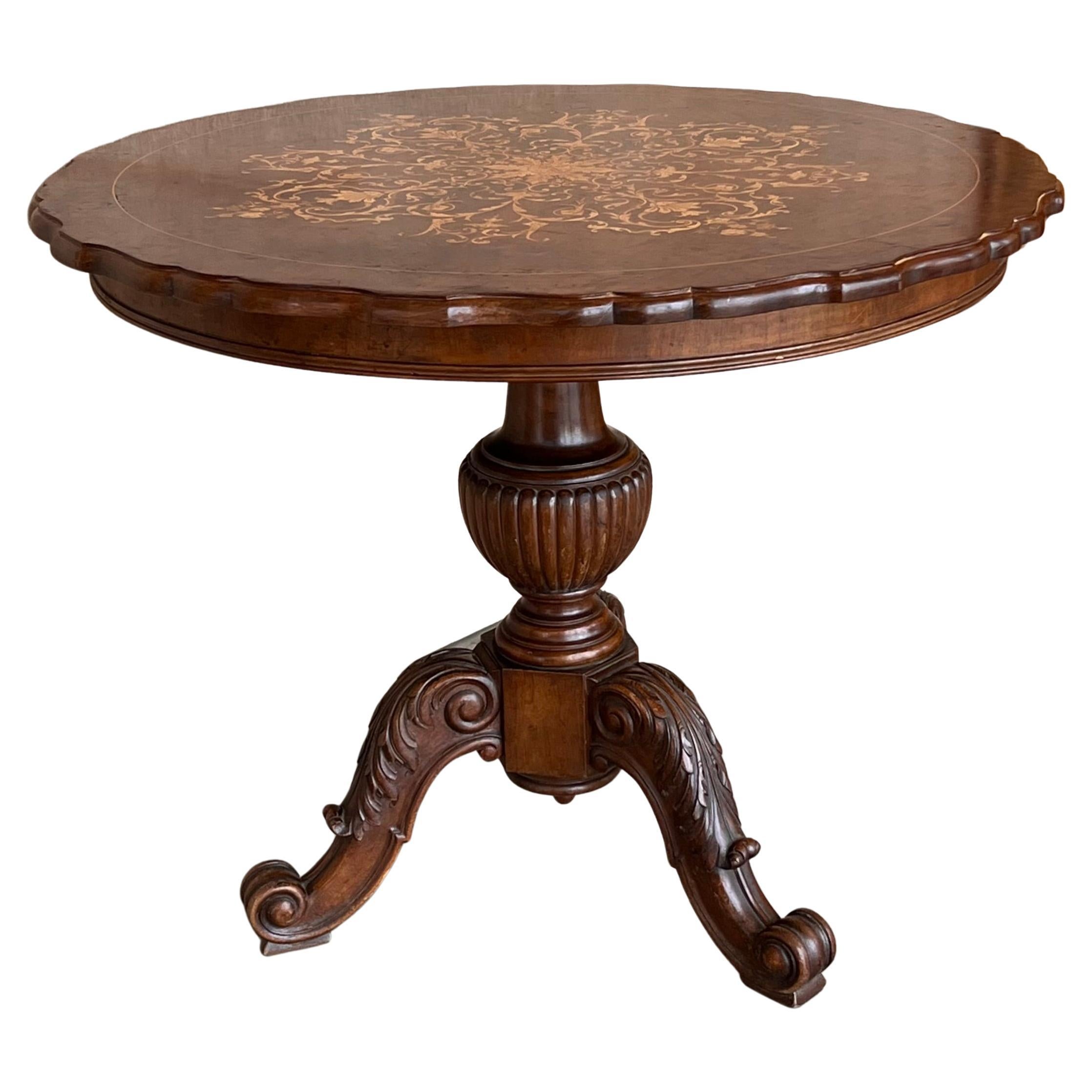 19th Century Round Marquetry Pedestal Italian Table