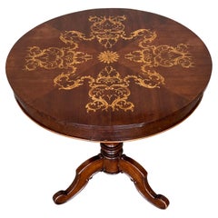 19th Century Round Marquetry Pedestal Italian Table