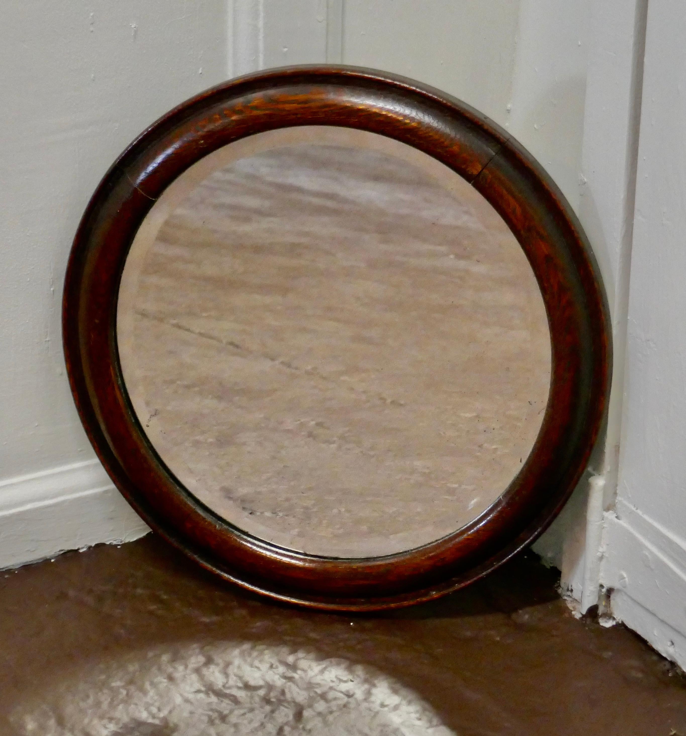 19th Century Round Oak Wall Mirror 1