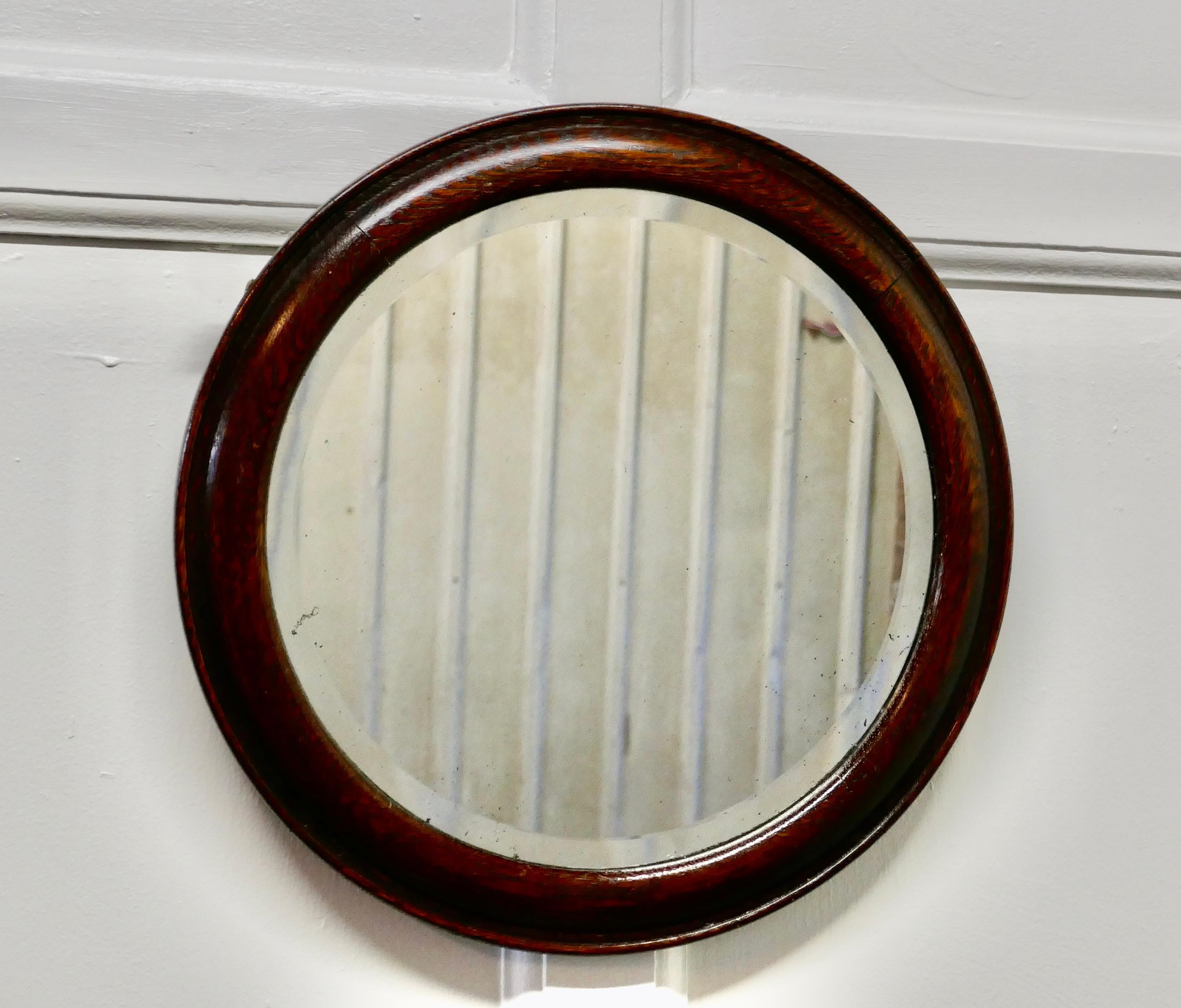 19th Century Round Oak Wall Mirror 3