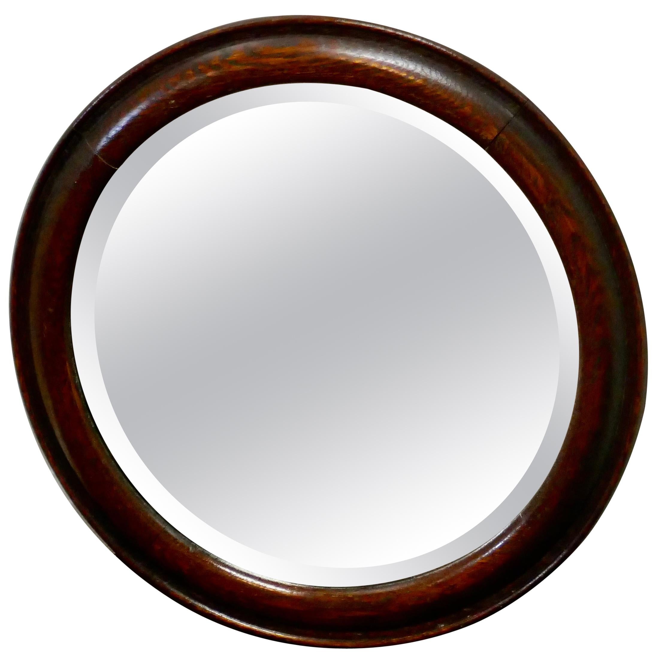 19th Century Round Oak Wall Mirror