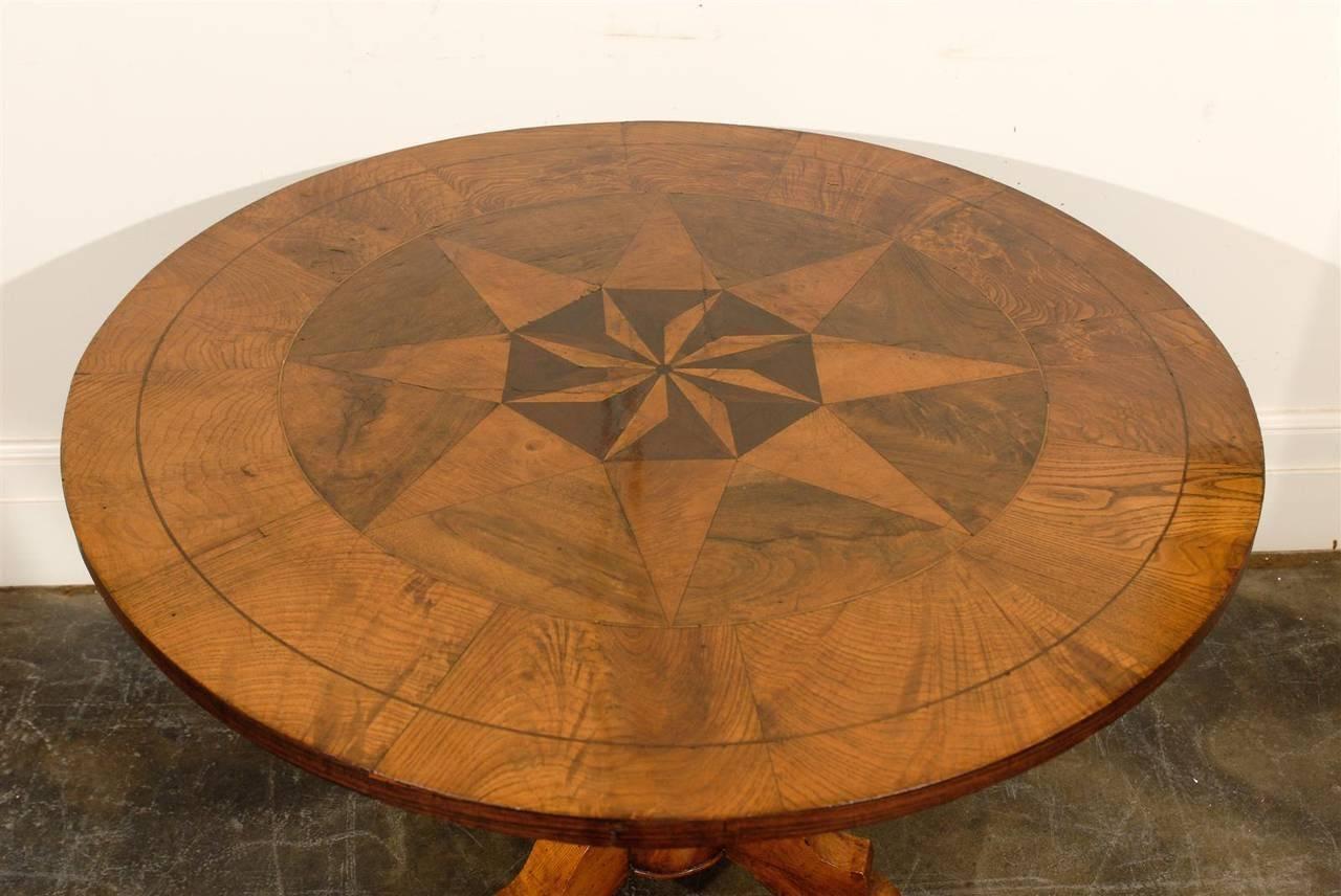 Marquetry 19th Century Round Pedestal Italian Table