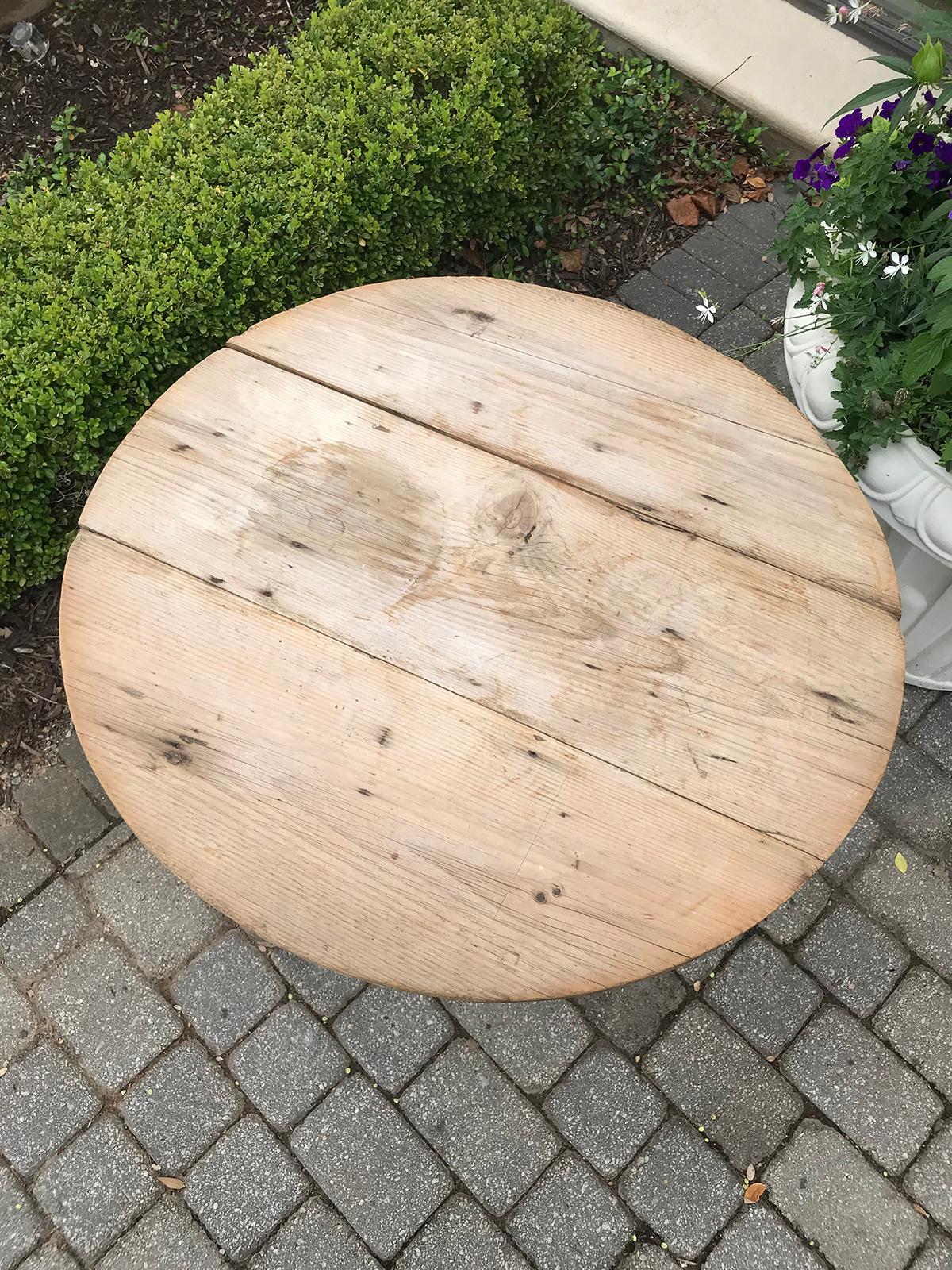 19th Century Round Pine Pub Table with Old Bleached Finish 1