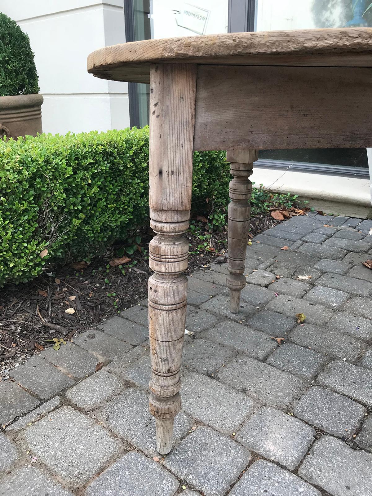 19th Century Round Pine Pub Table with Old Bleached Finish 2