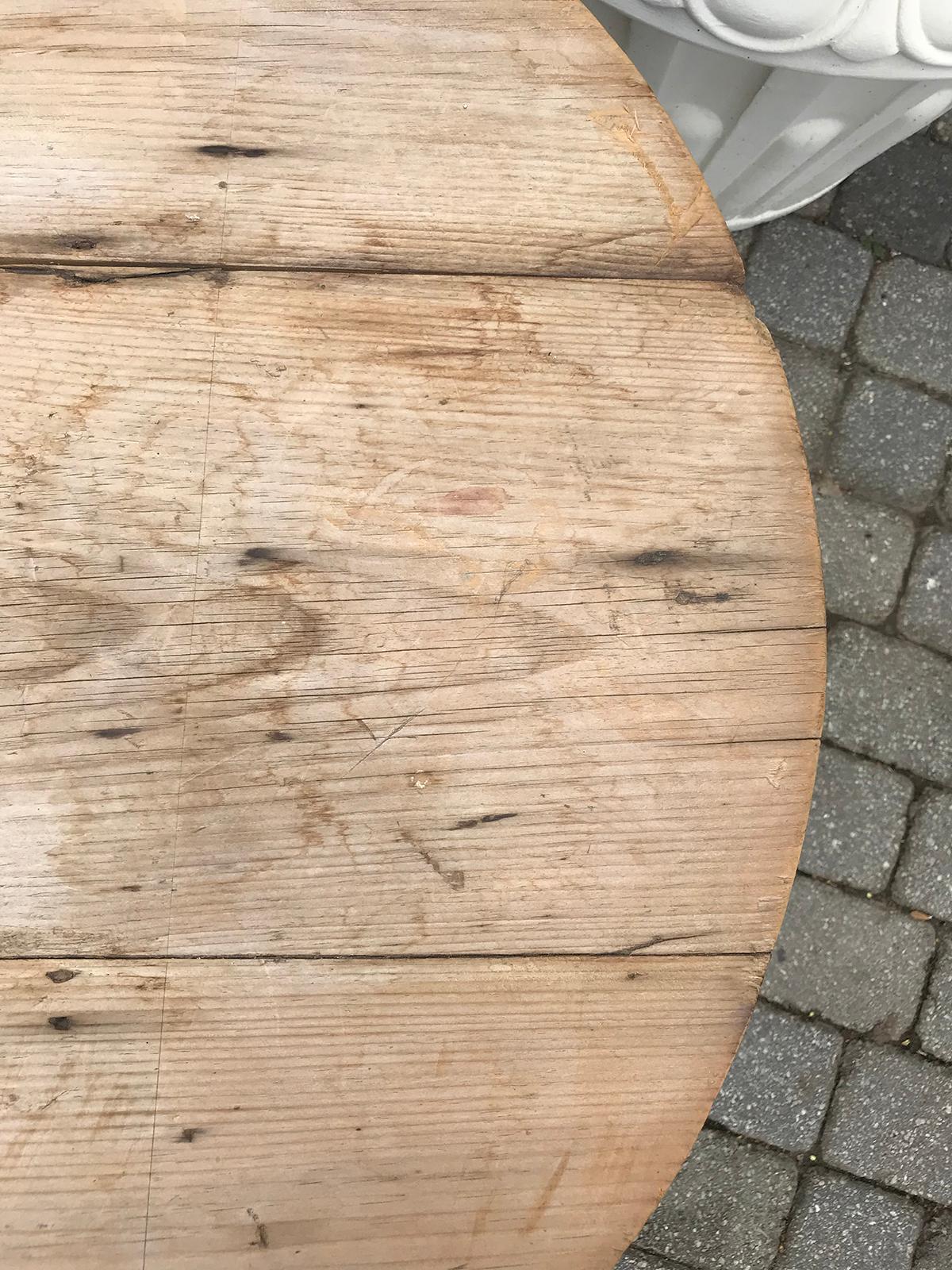 19th Century Round Pine Pub Table with Old Bleached Finish 5