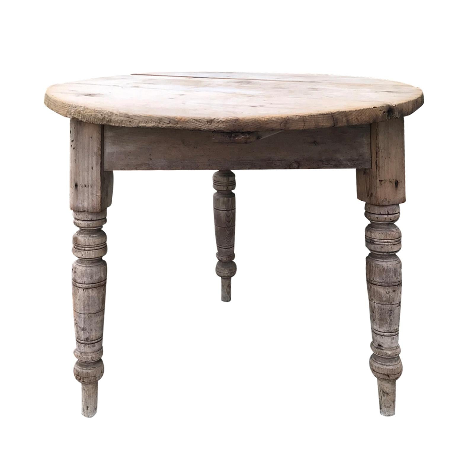19th Century Round Pine Pub Table with Old Bleached Finish