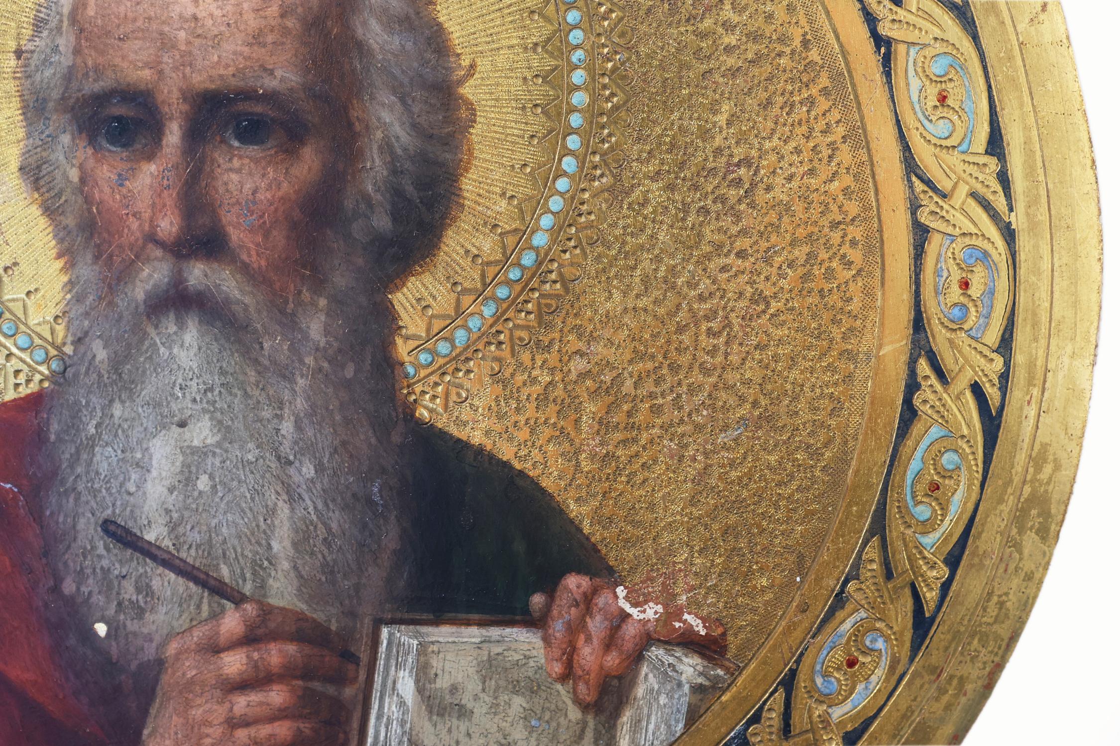Gilt 19th Century round Russian Icon of the 