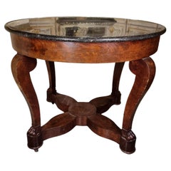 Antique 19th Century Round Table in Mahogany Wood and Mahogany Feather